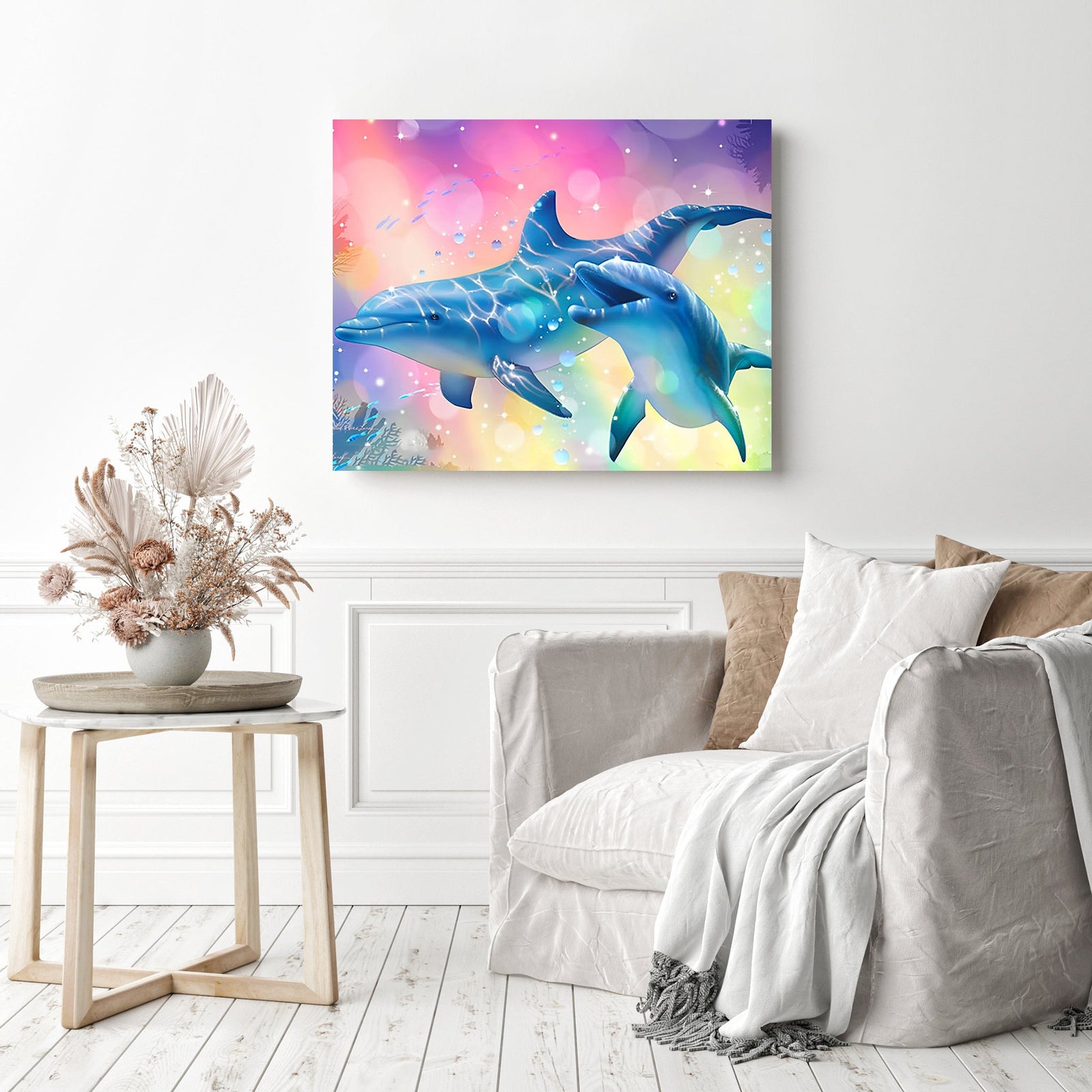 Dolphin Magic | Diamond Painting Displayed as Home Decor