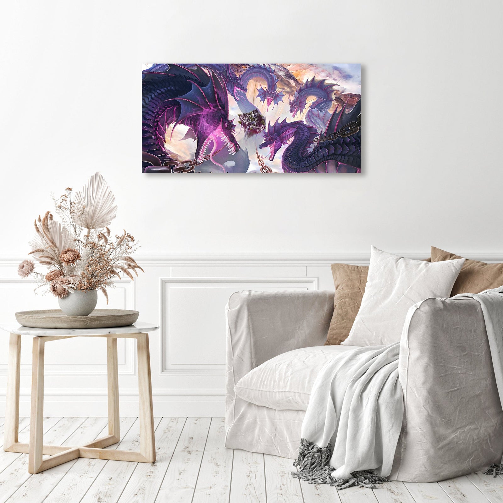 Purple Dragons | Diamond Painting Displayed as Home Decor