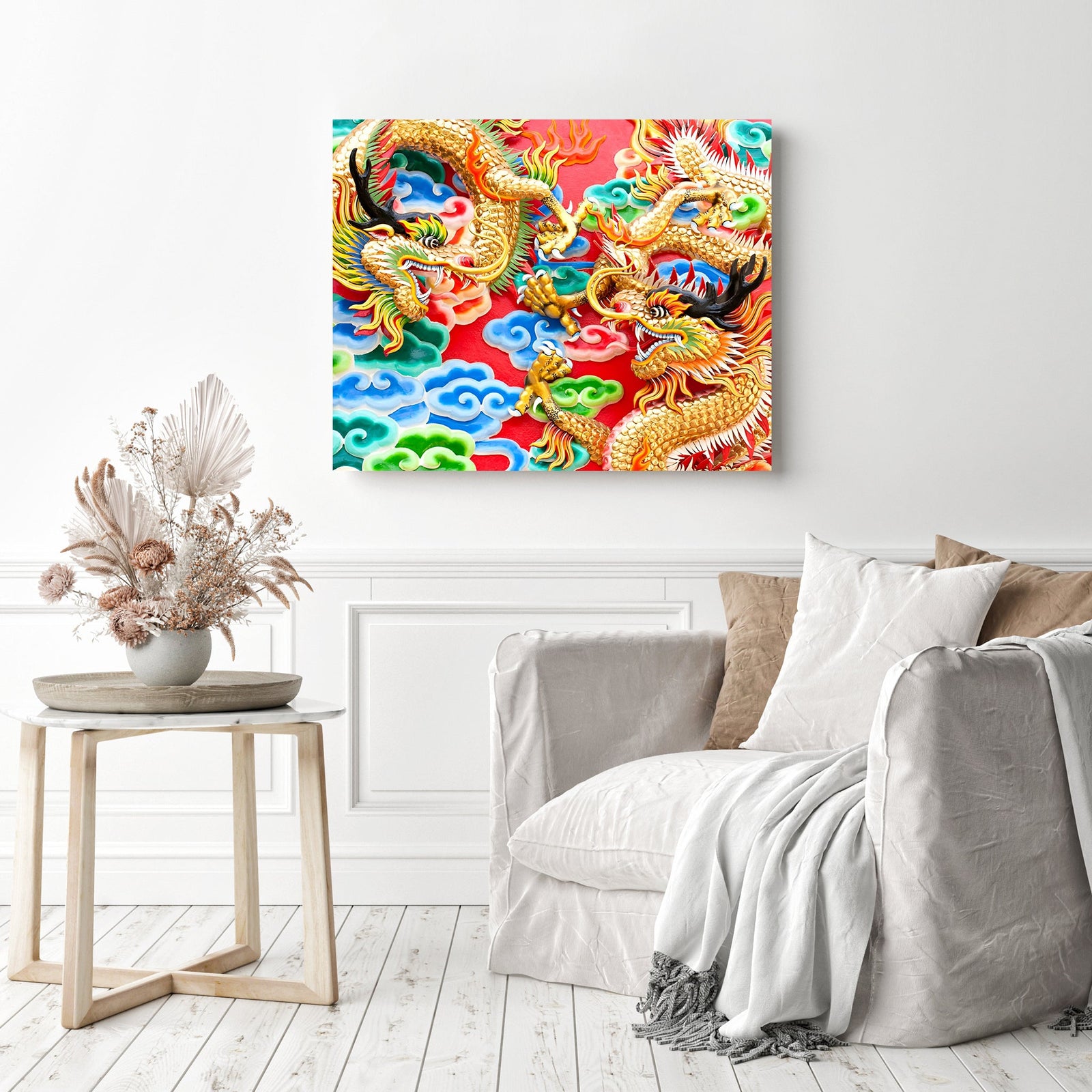 Chinese Golden Dragon | Diamond Painting Displayed as Home Decor