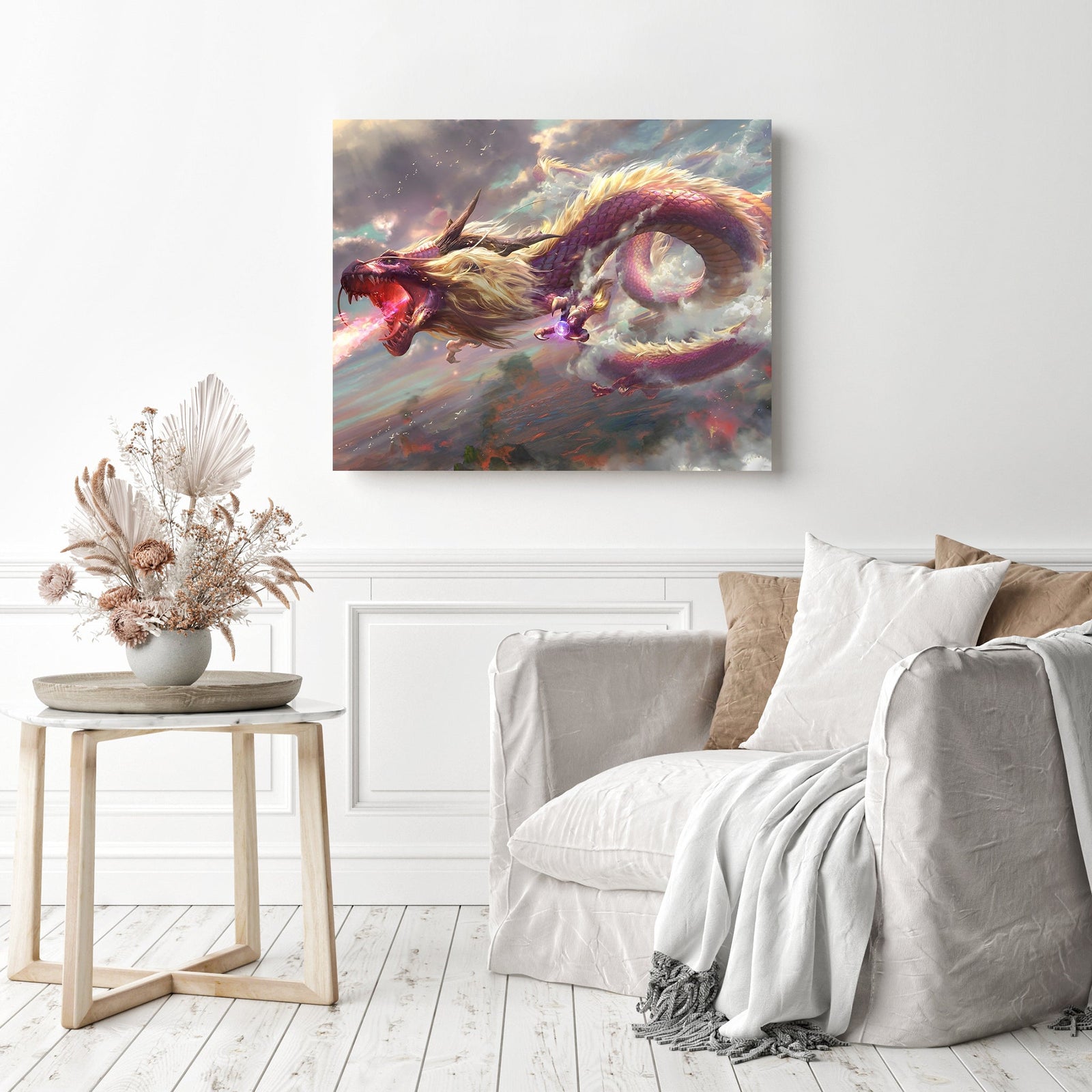 The Mighty Oriental Dragon | Diamond Painting Displayed as Home Decor