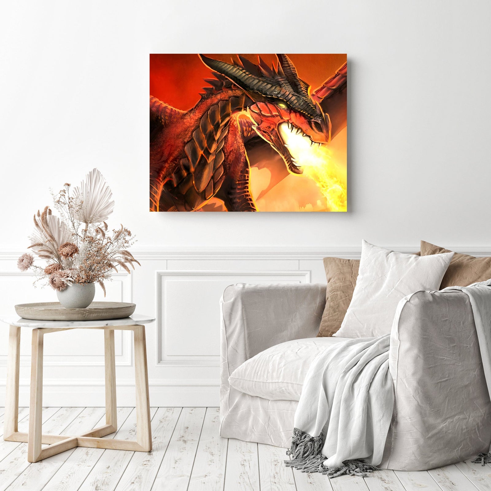 Fire Dragon King | Diamond Painting Displayed as Home Decor