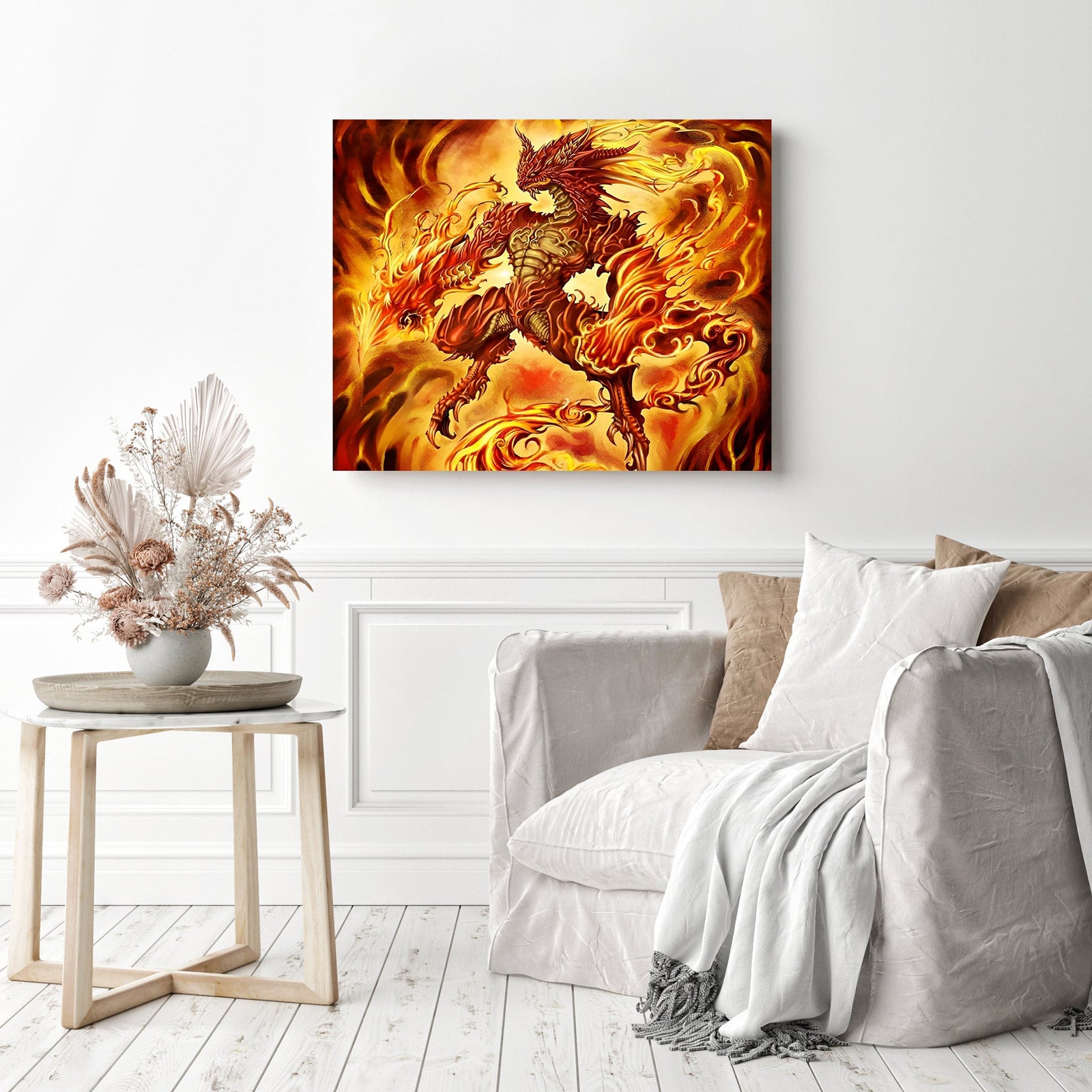 Flaming Dragon | Diamond Painting Displayed as Home Decor