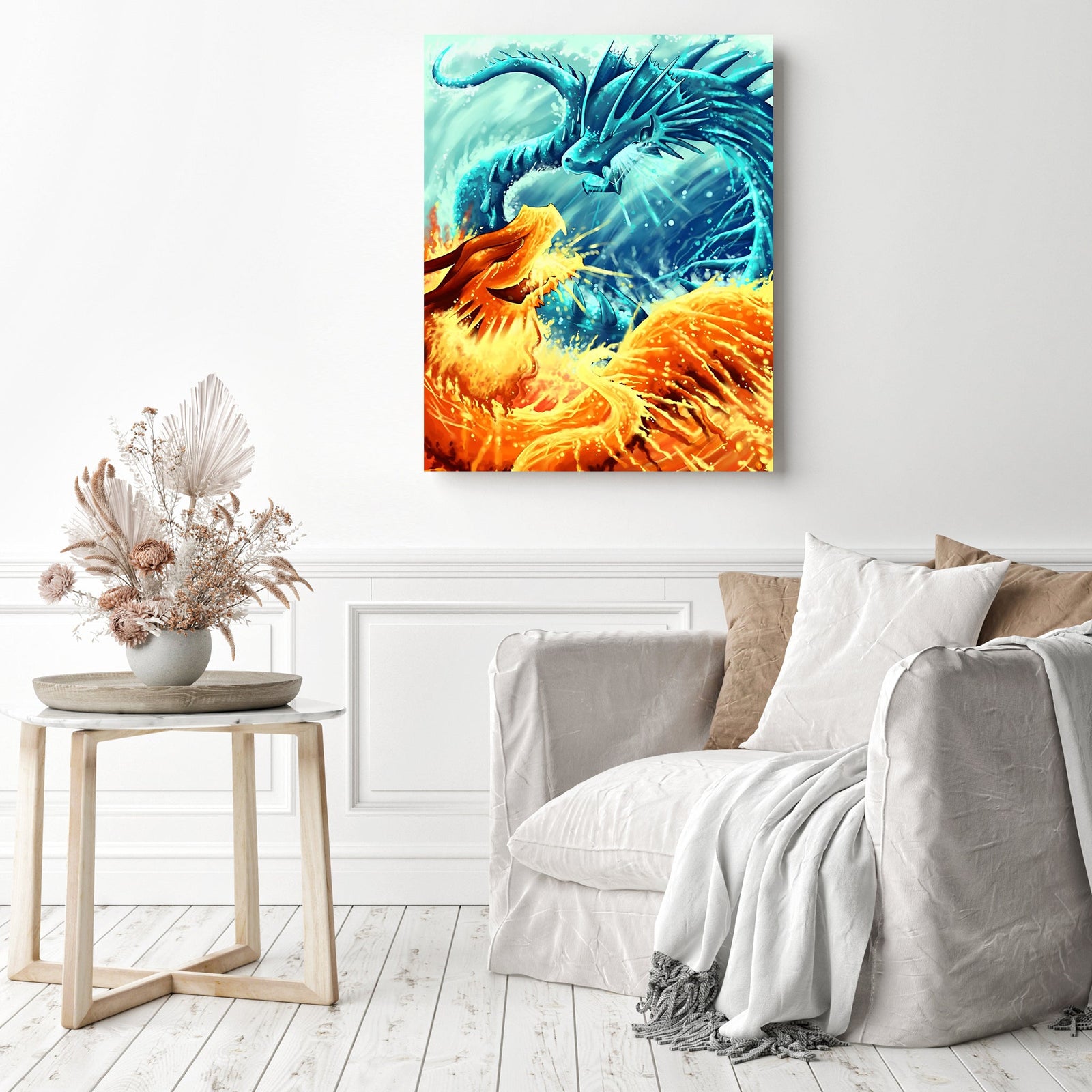 Ice Dragon and Fire Dragon | Diamond Painting Displayed as Home Decor