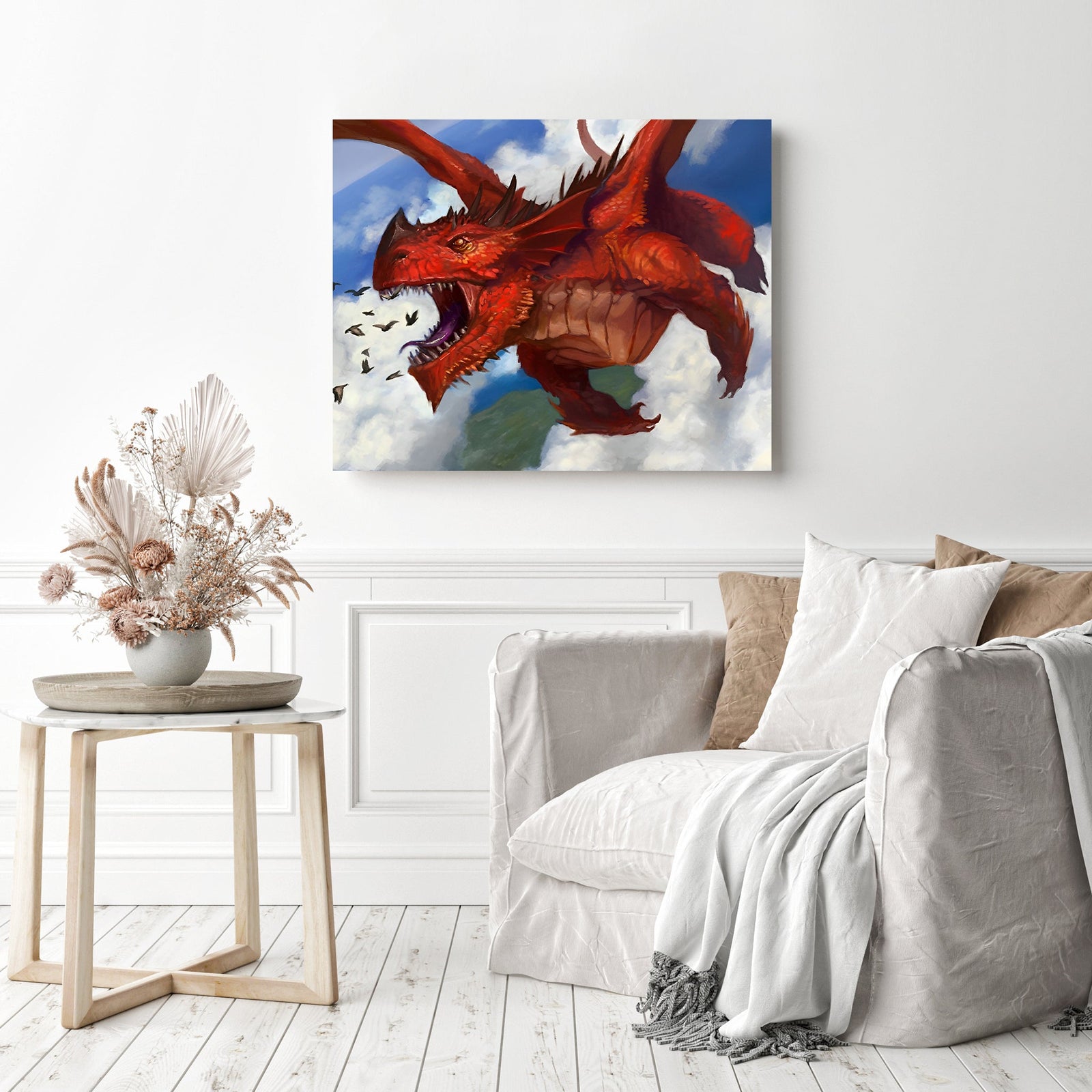 Red Flying Dragon | Diamond Painting Displayed as Home Decor