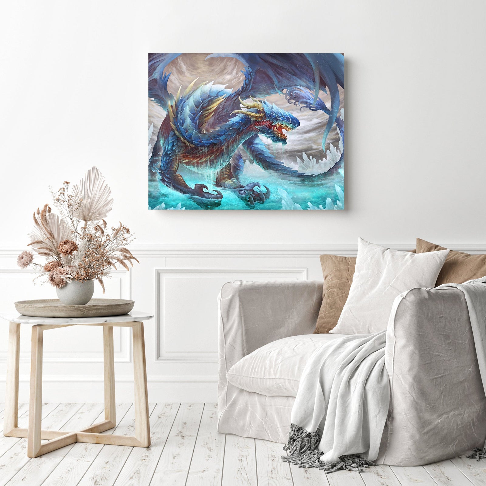 Water Dragon | Diamond Painting Displayed as Home Decor