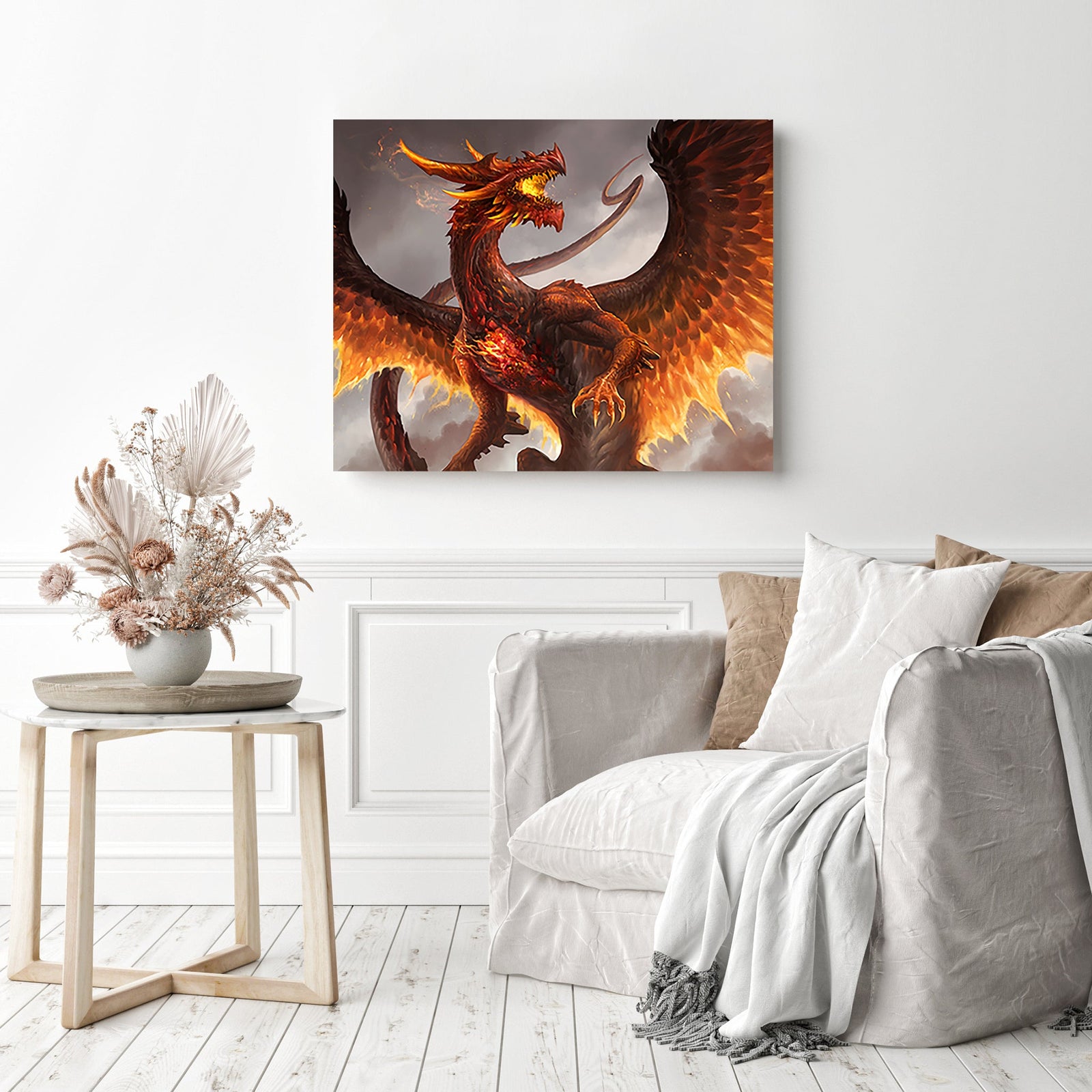 Red Crystal Dragon | Diamond Painting Displayed as Home Decor