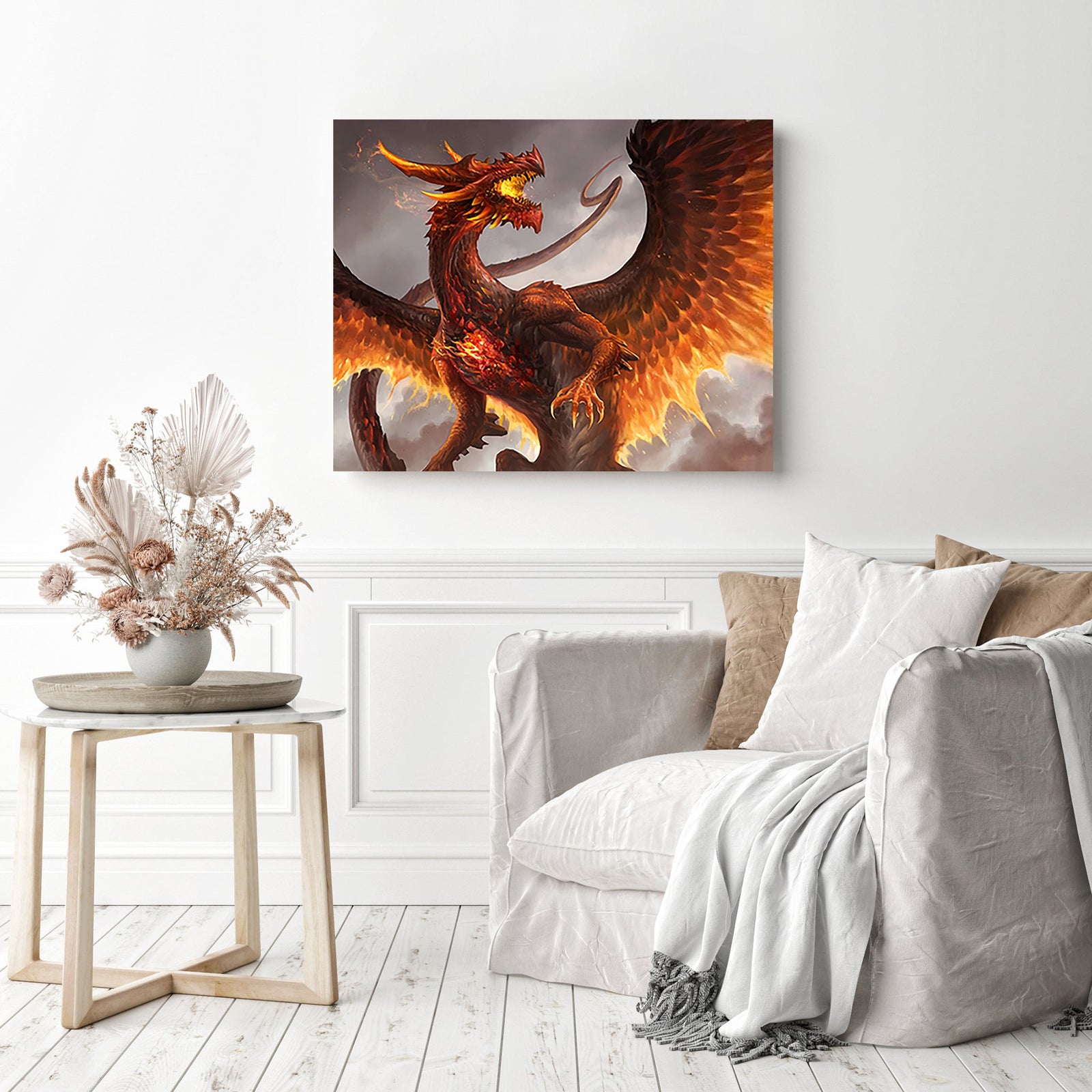 Jumbo Red Crystal Dragon | Diamond Painting Displayed as Home Decor