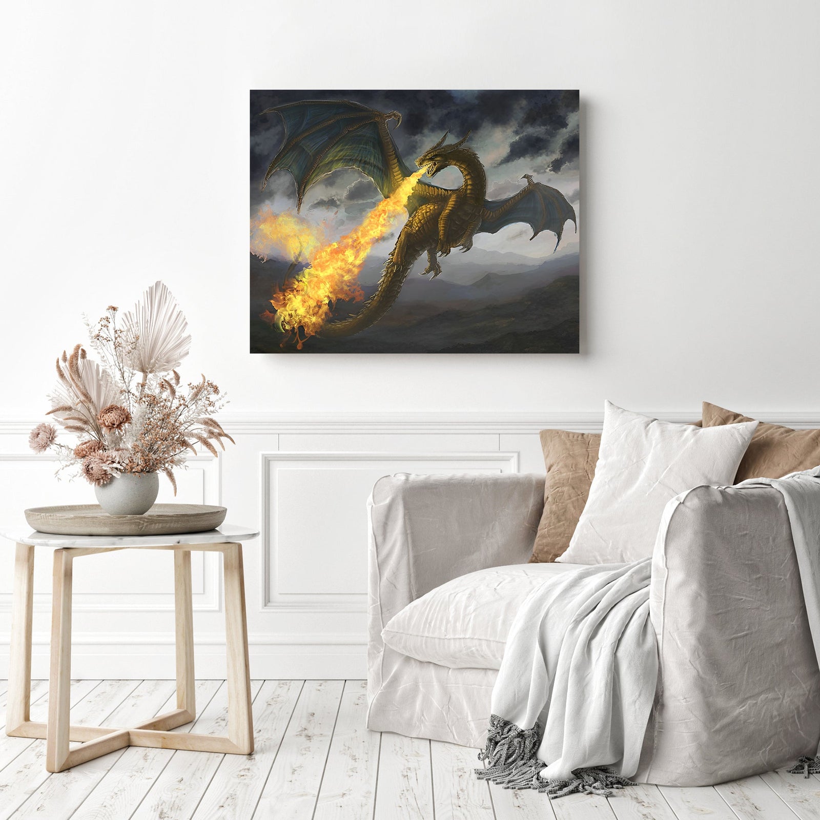 Fire Dragon | Diamond Painting Displayed as Home Decor