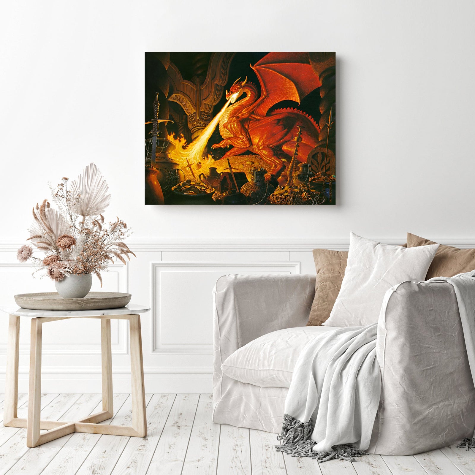 Flame throwing Dragon | Diamond Painting Displayed as Home Decor