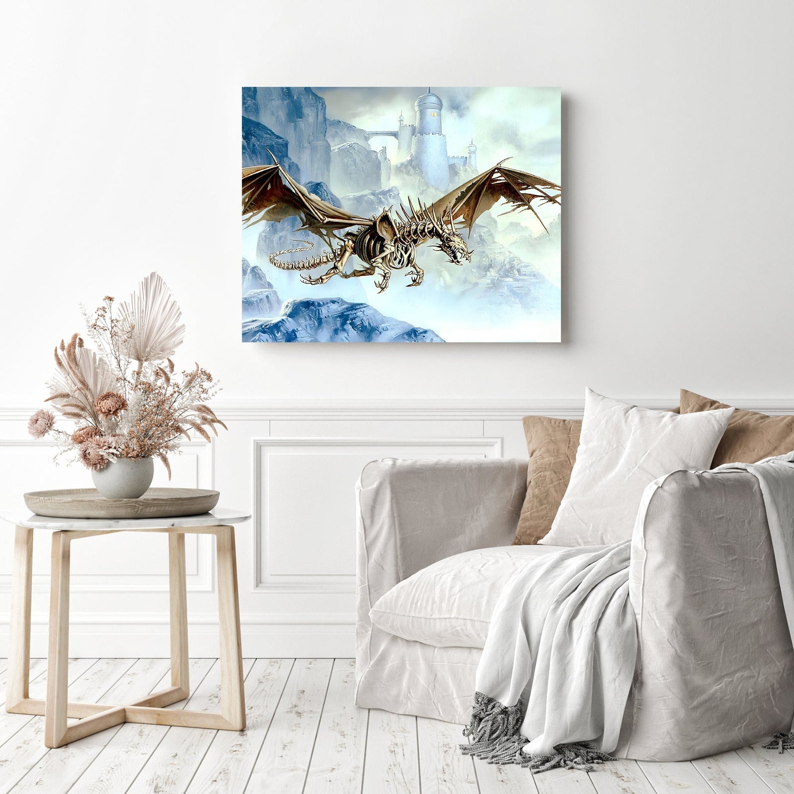 Skeletal Dragon | Diamond Painting Displayed as Home Decor