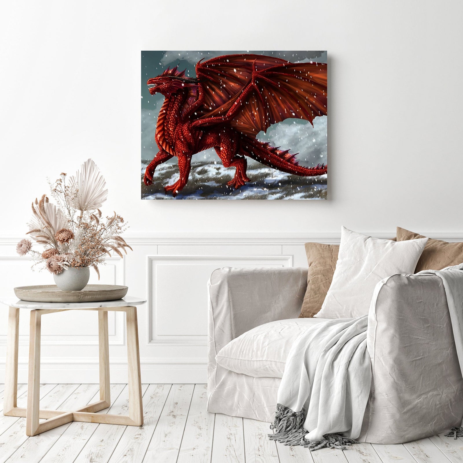 Red Dragon | Diamond Painting Displayed as Home Decor