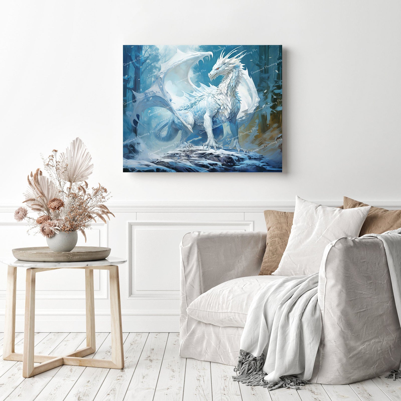 Glacial Dragon's Spell | Diamond Painting Displayed as Home Decor