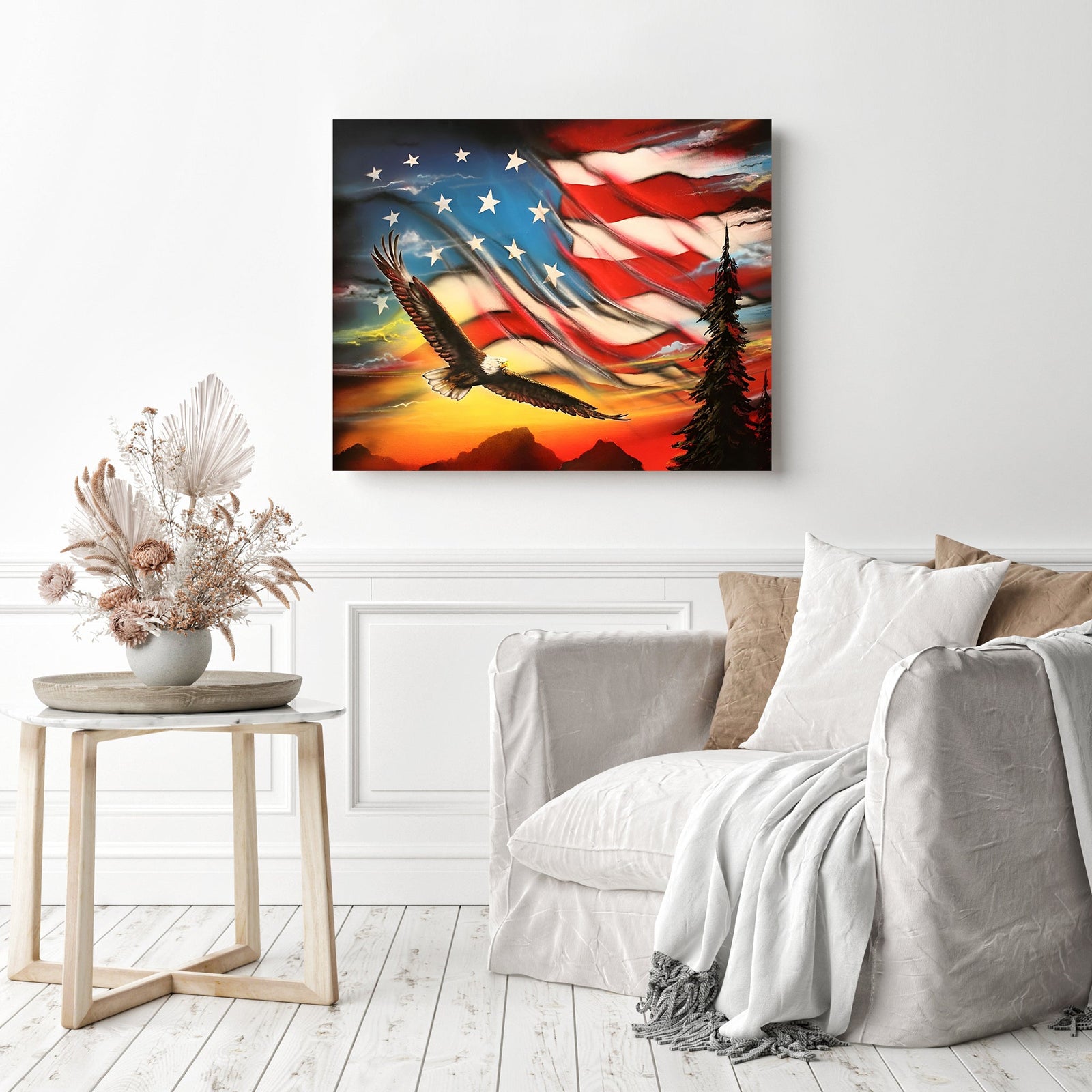 Eagle and American Flag | Diamond Painting Displayed as Home Decor