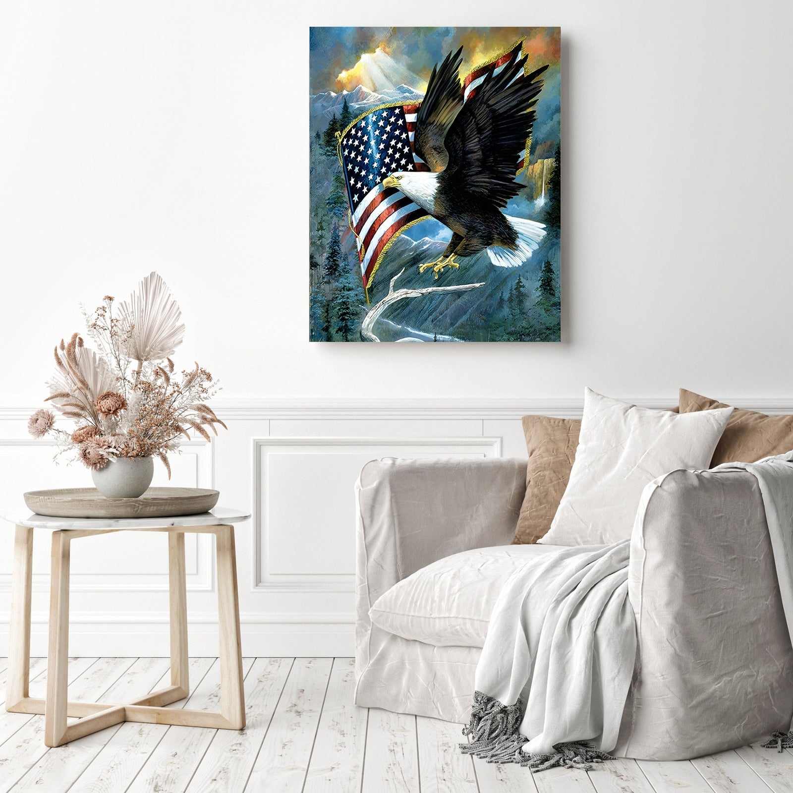 American Flag with Eagle | Diamond Painting Displayed as Home Decor