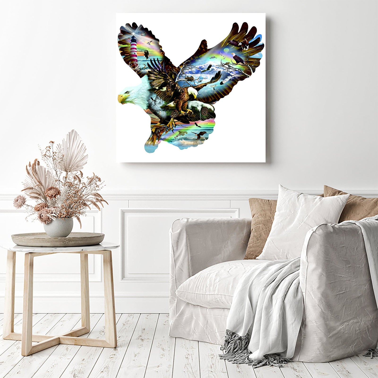 Eagle Hunting | Diamond Painting Displayed as Home Decor