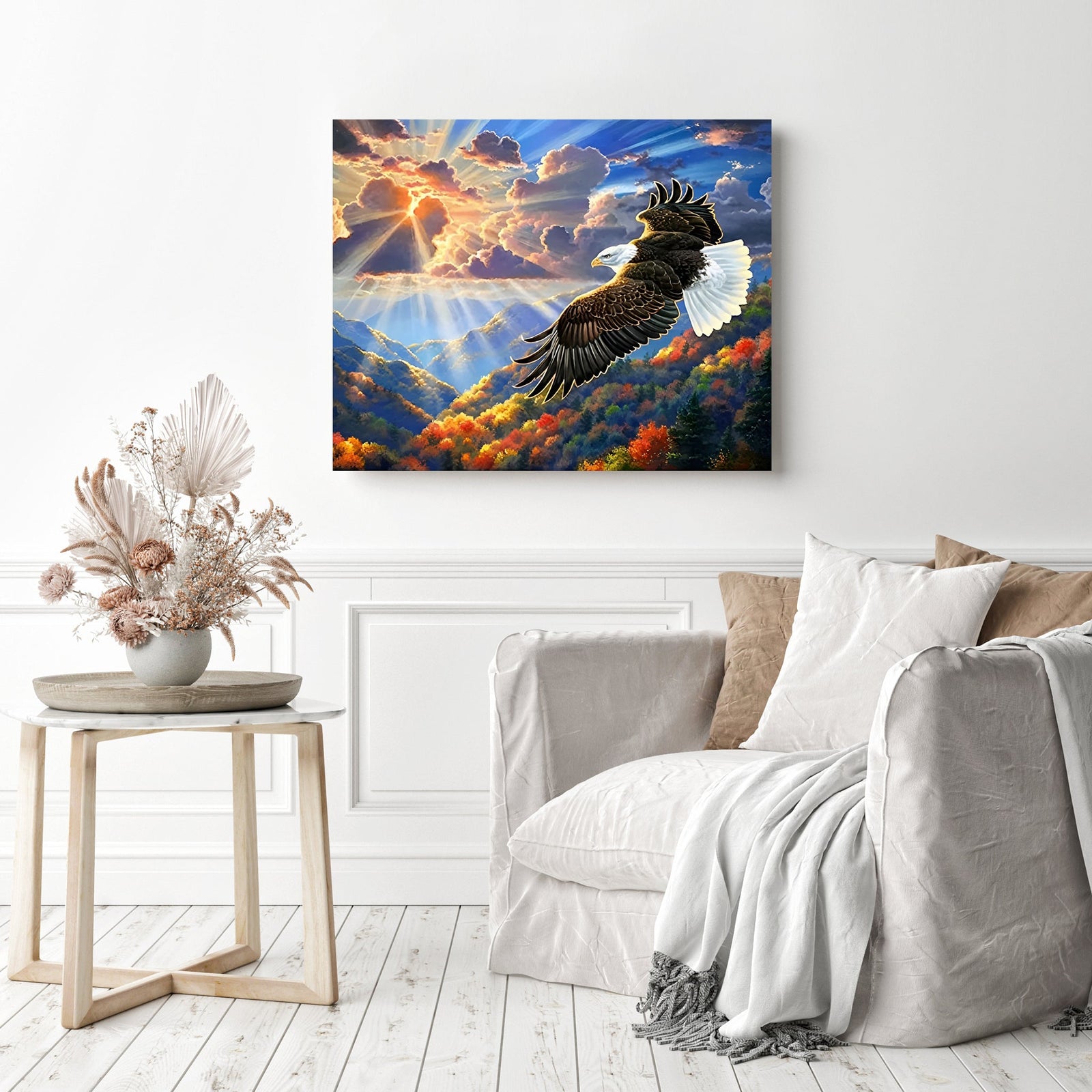 Eagle Sky Sunlight | Diamond Painting Displayed as Home Decor