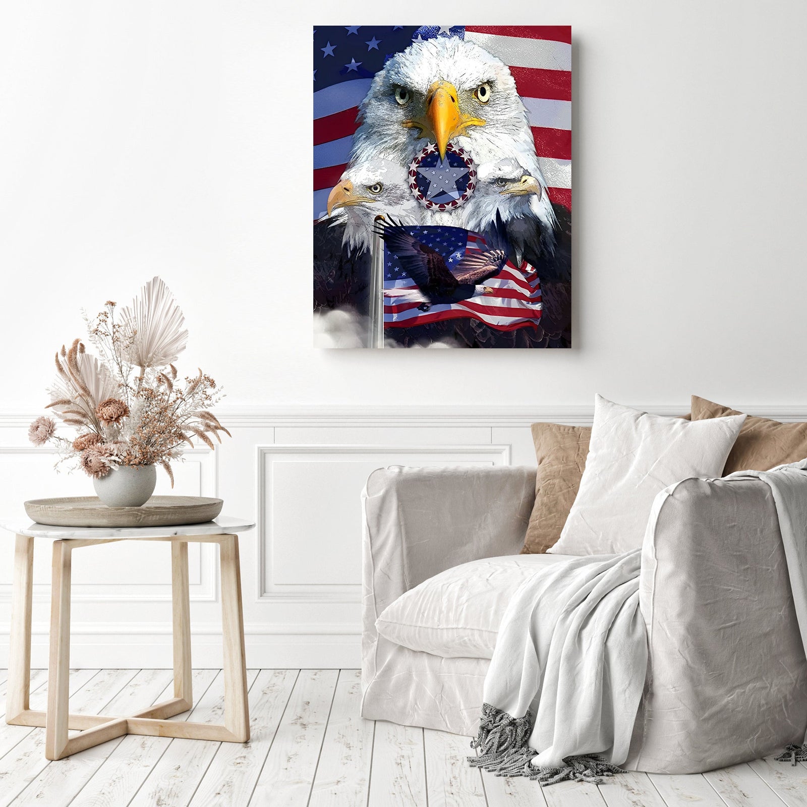 Flag and Eagles | Diamond Painting Displayed as Home Decor