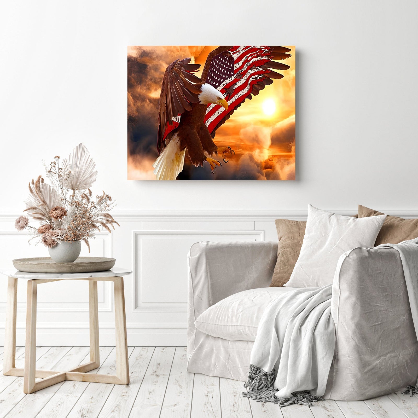 Flag Eagle under Sunset | Diamond Painting Displayed as Home Decor