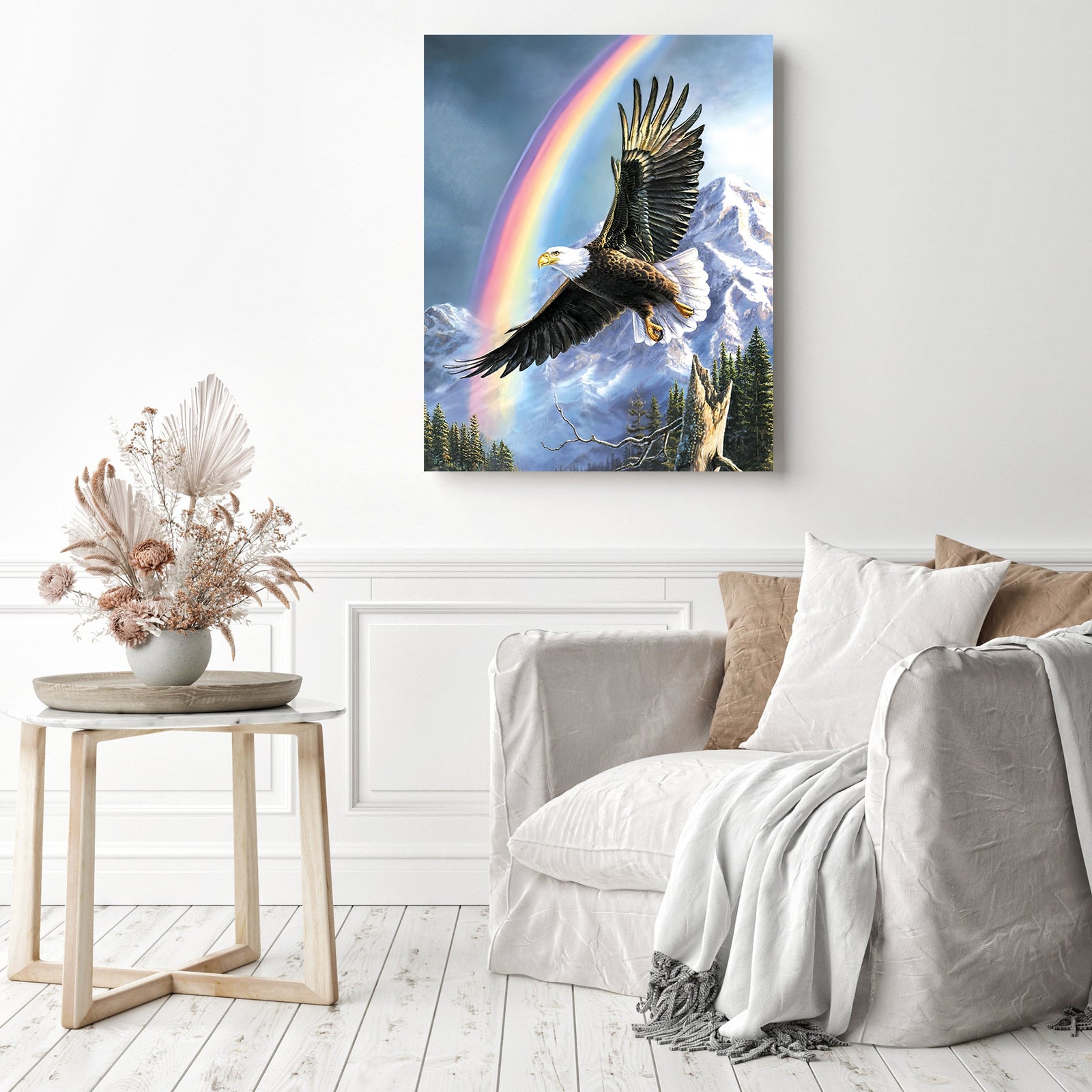 Rainbow Eagle | Diamond Painting Displayed as Home Decor