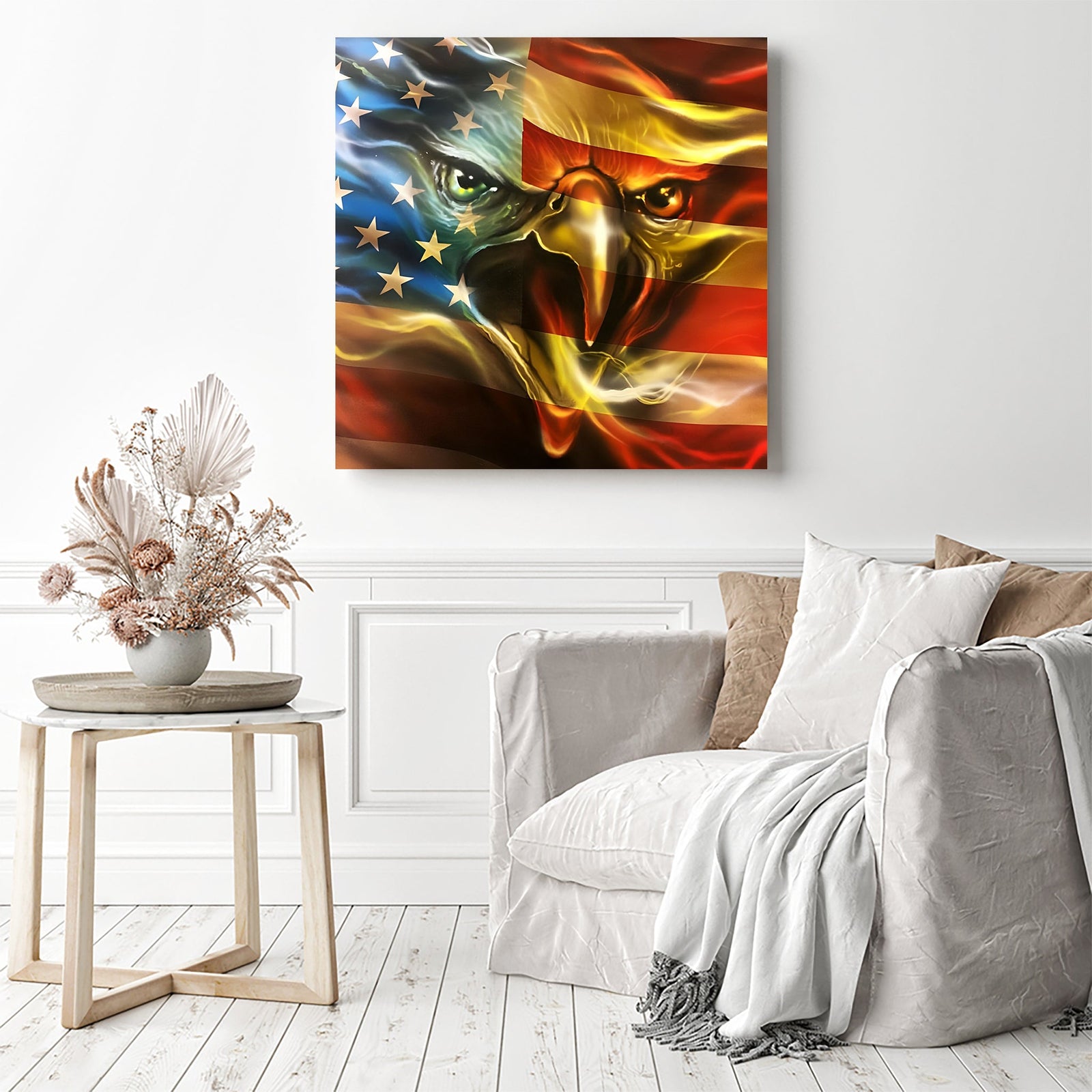 Yellow Light Eagle American Flag | Diamond Painting Displayed as Home Decor