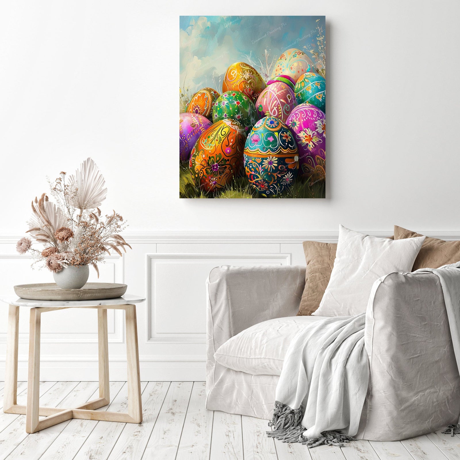 Spring Egg Hunt | Diamond Painting Displayed as Home Decor