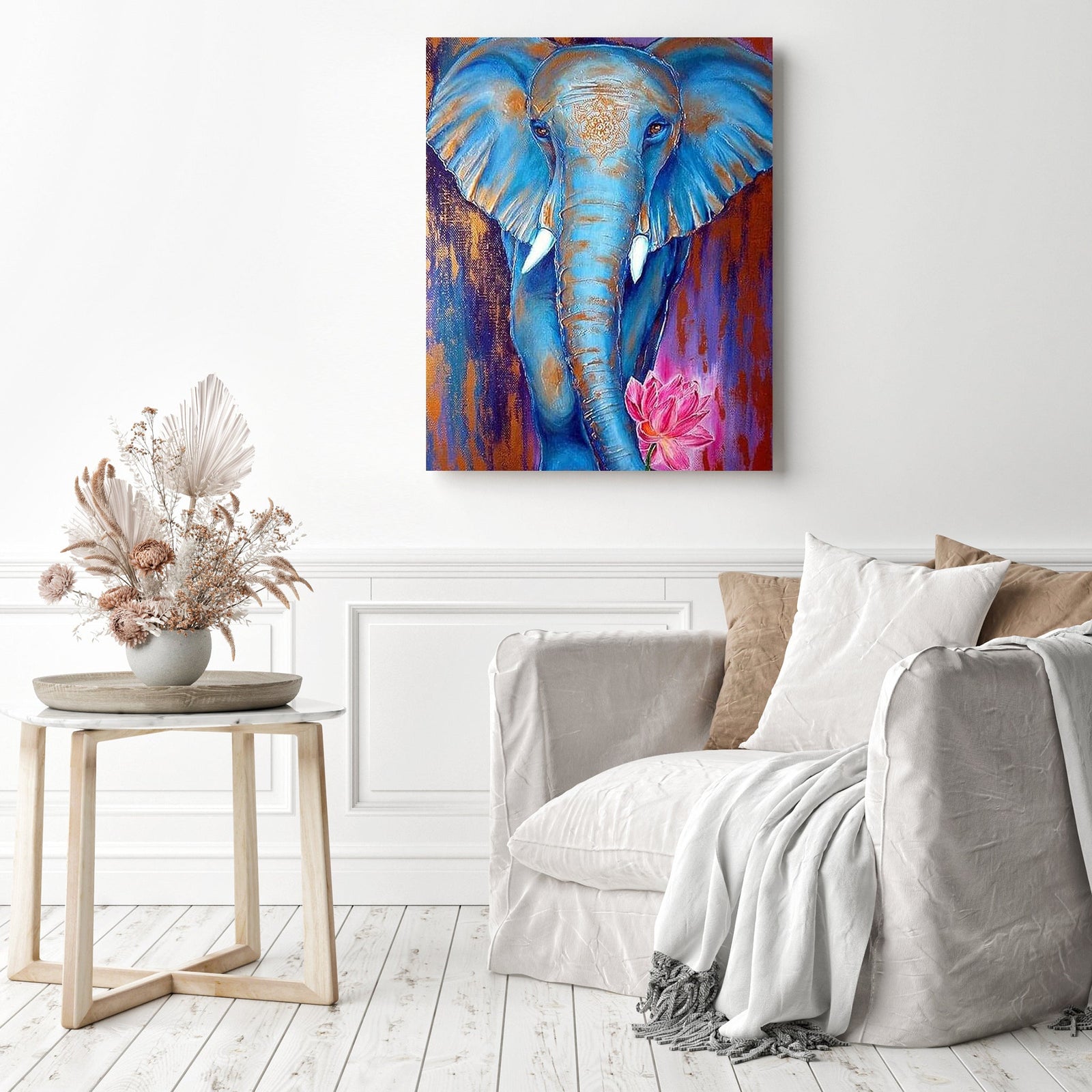 Colorful African Elephant | Diamond Painting Displayed as Home Decor