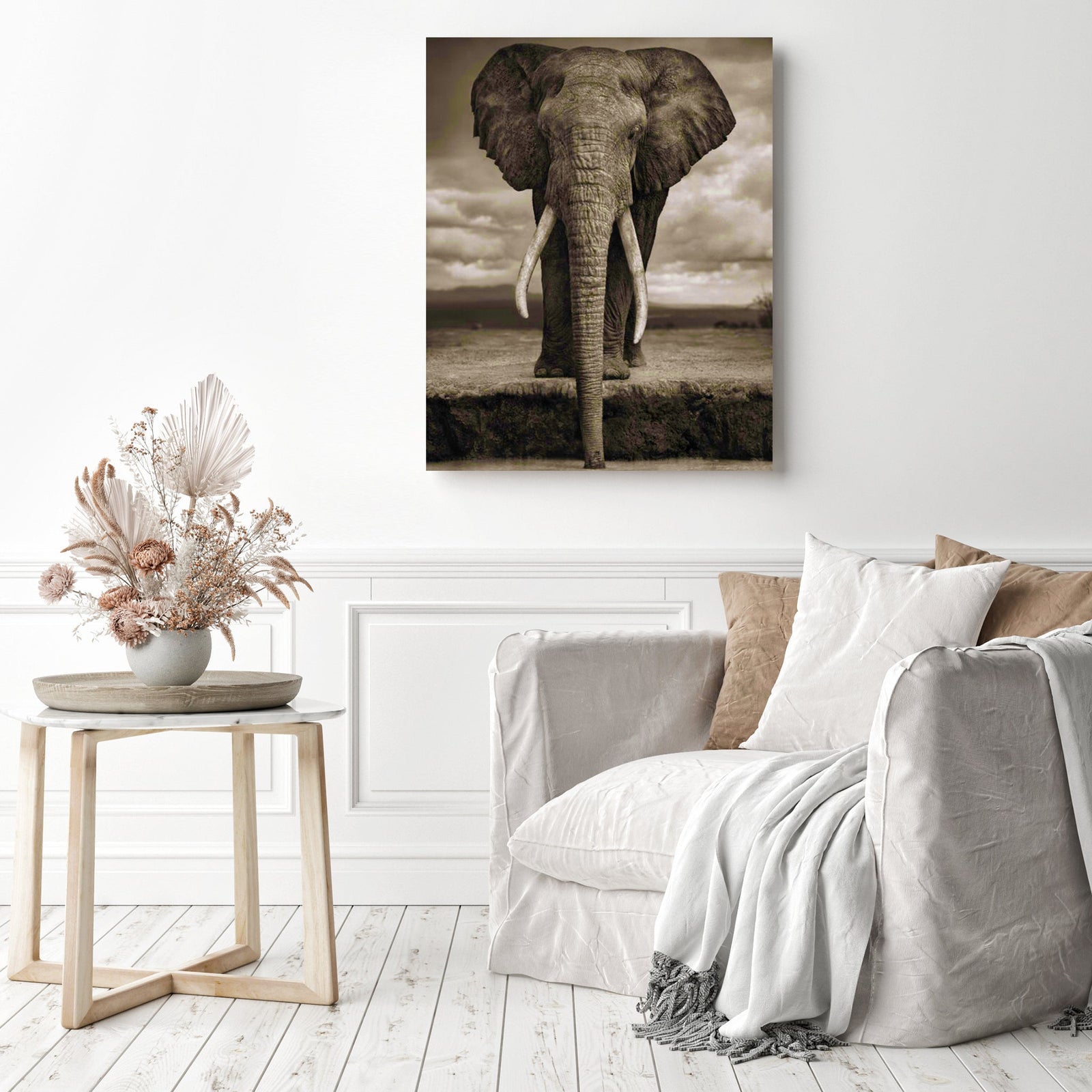 Elephant by the Watering Hole | Diamond Painting Displayed as Home Decor