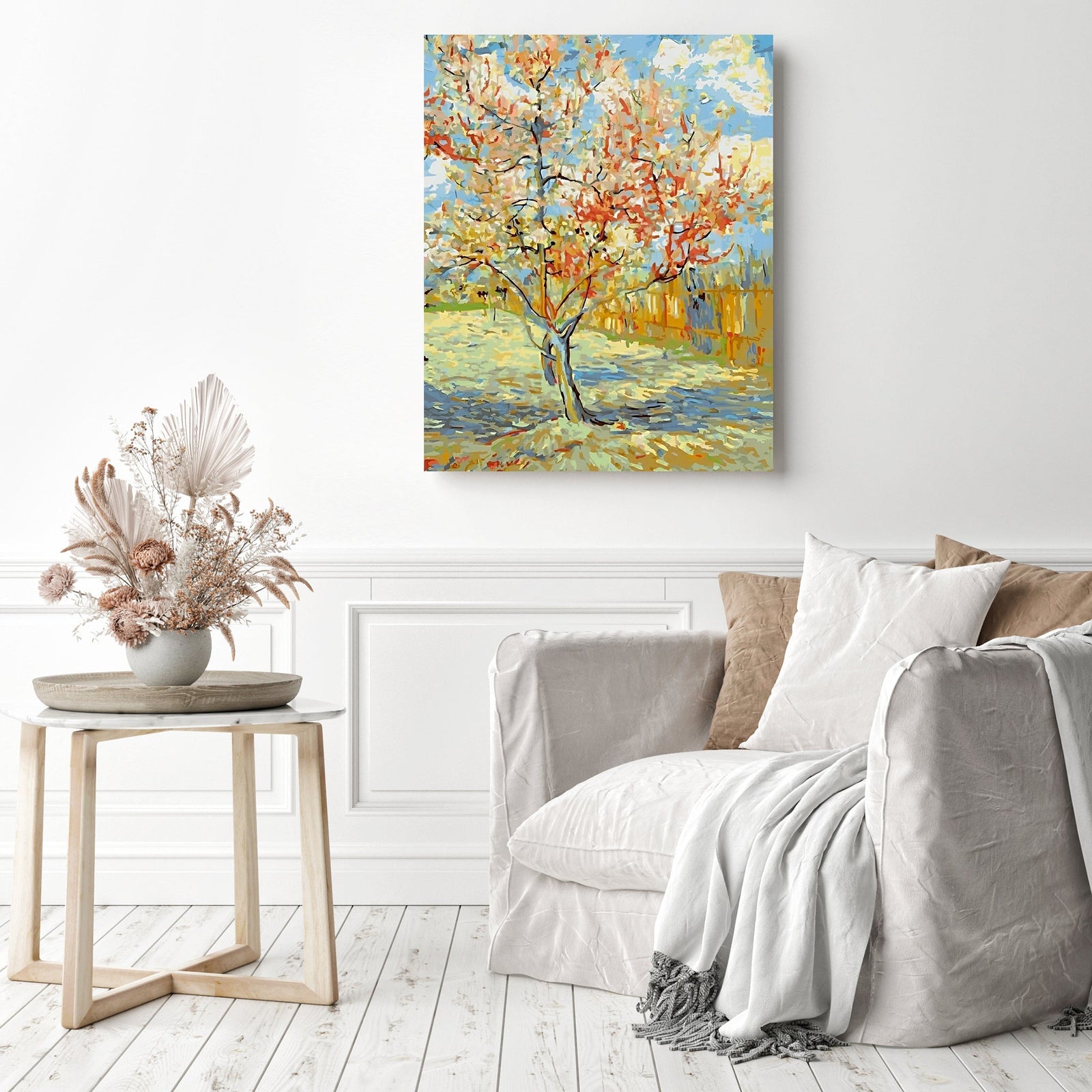 Pink Peach Trees | Diamond Painting Displayed as Home Decor