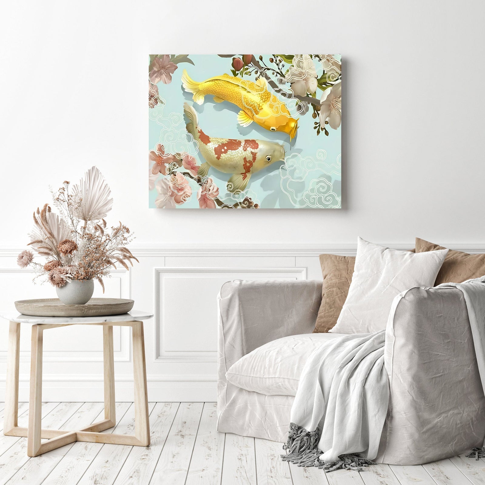 Two Japanese Koi | Diamond Painting Displayed as Home Decor