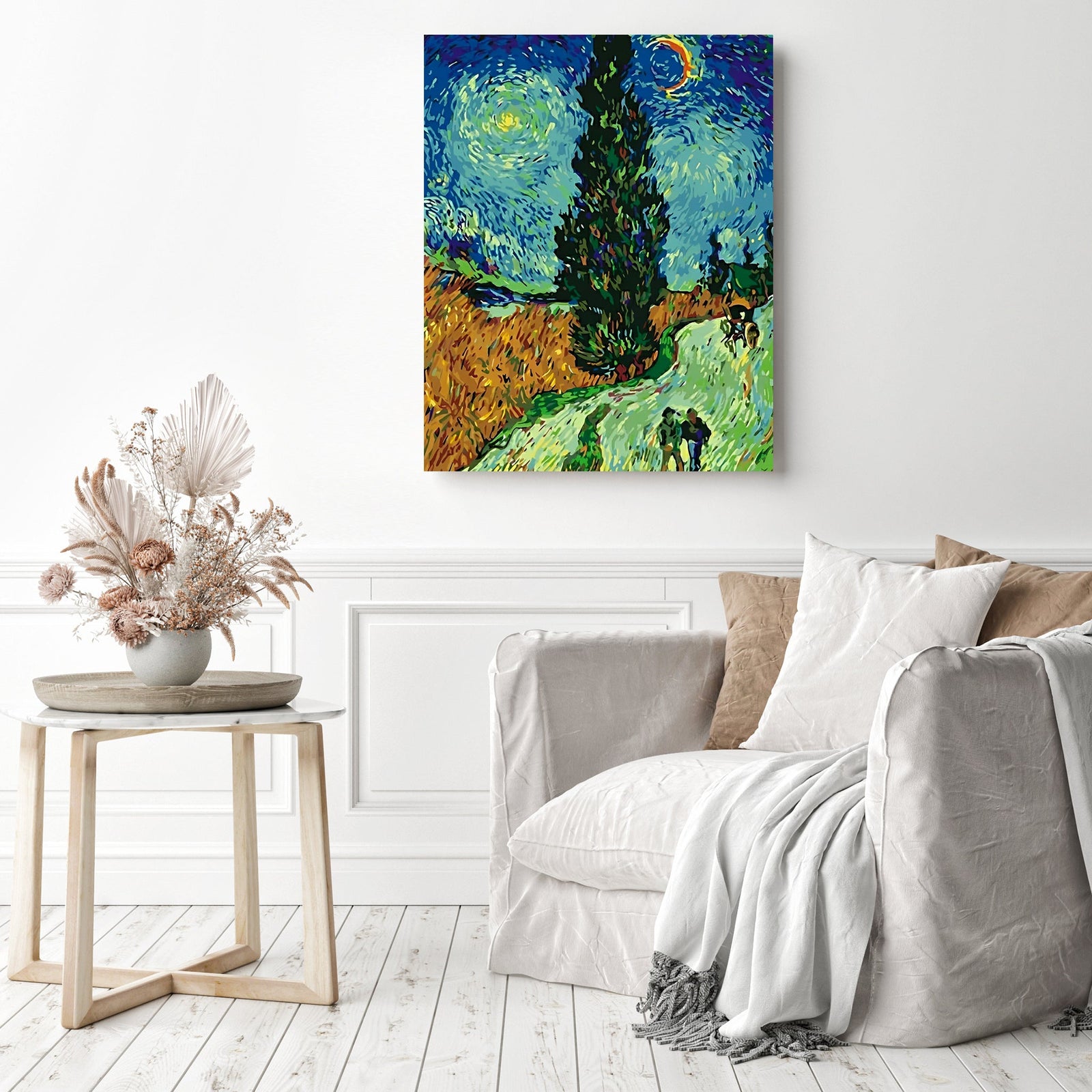 Road with Cypresses | Van Gogh | Diamond Painting Displayed as Home Decor