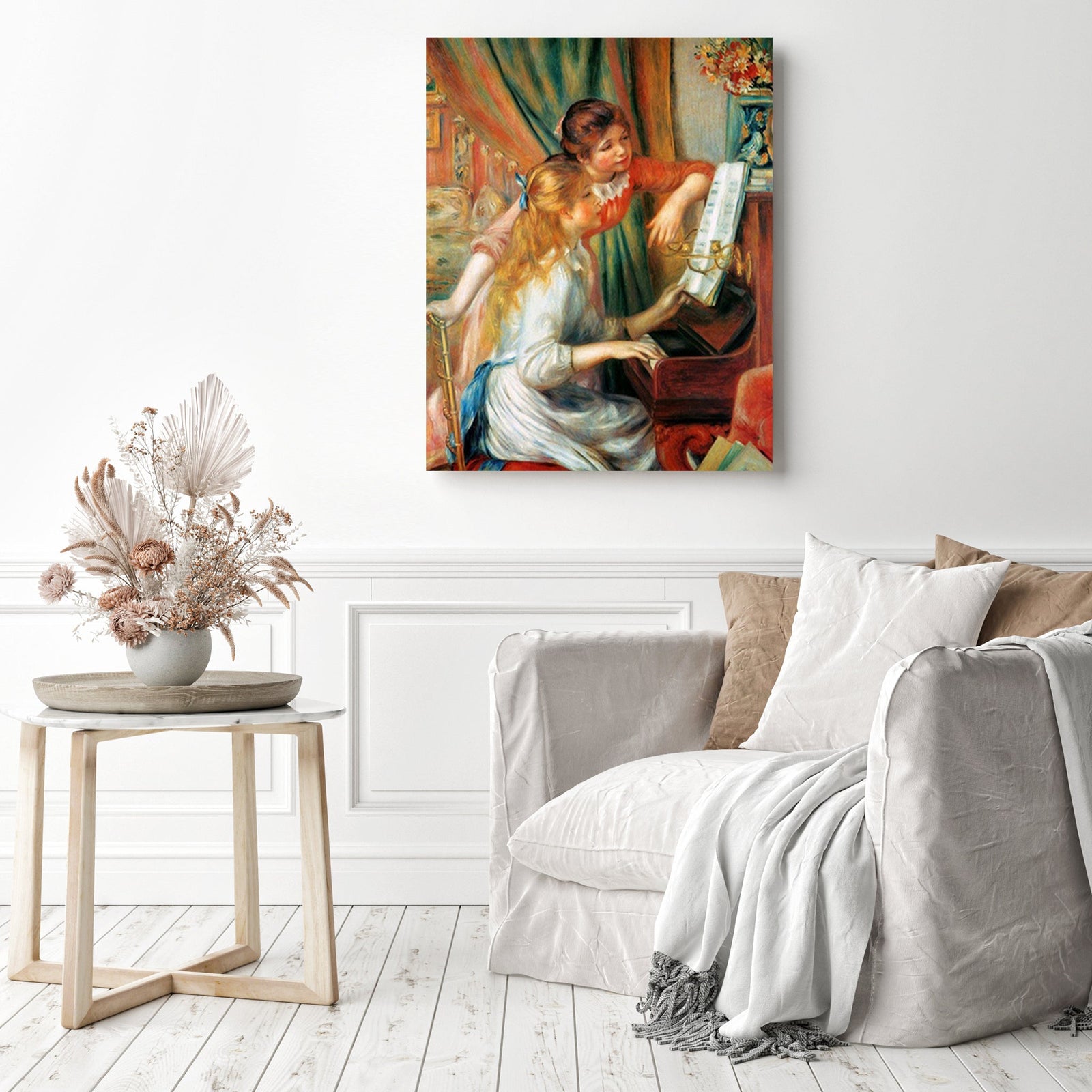 Two Young Girls at the Piano | Diamond Painting Displayed as Home Decor