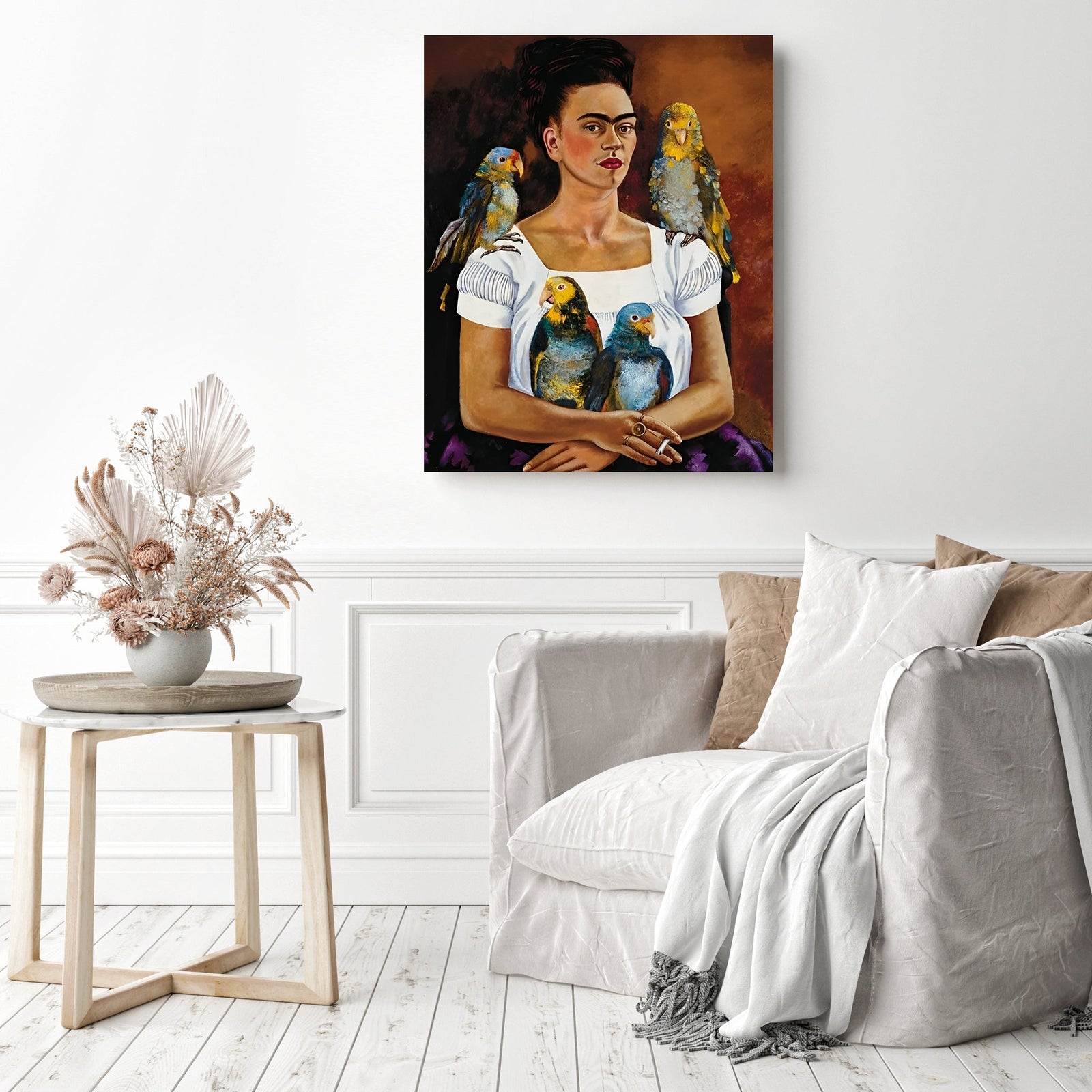 Me and My Parrot - Frida Kahlo | Diamond Painting Displayed as Home Decor