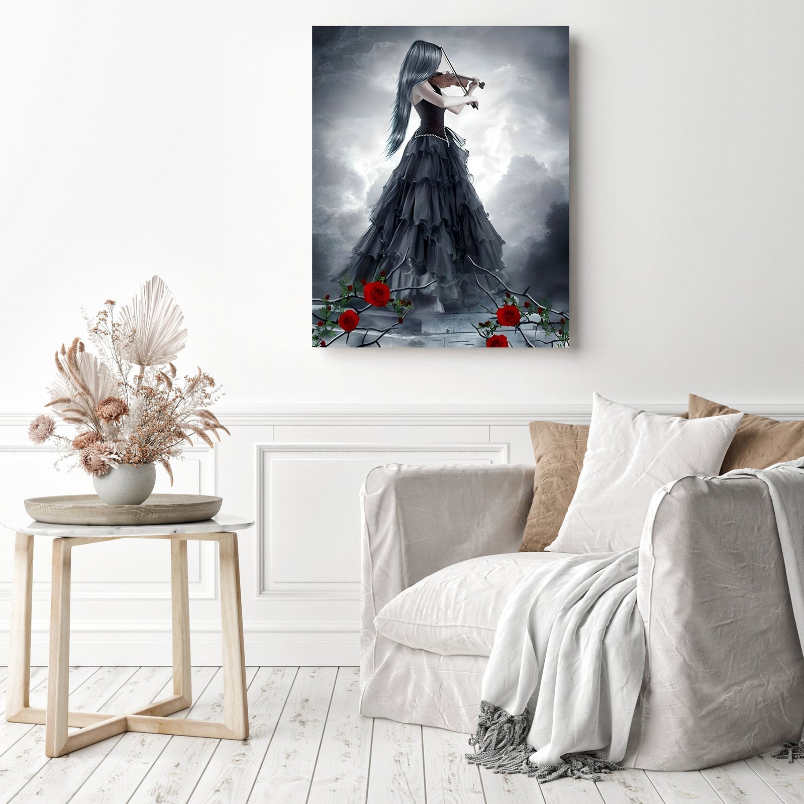 Beauty Holding The Violin | Diamond Painting Displayed as Home Decor