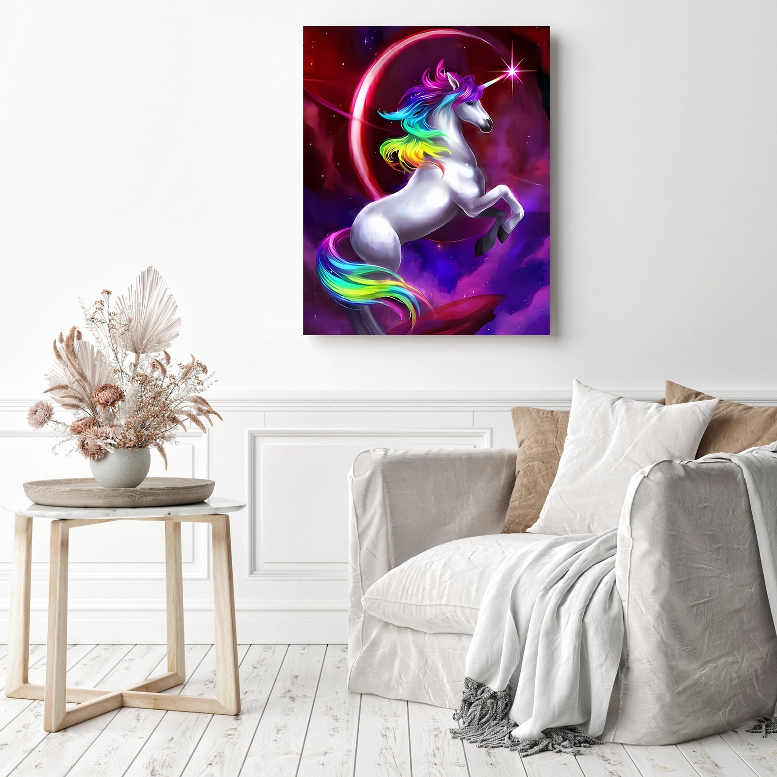 Rainbow Unicorn | Diamond Painting Displayed as Home Decor