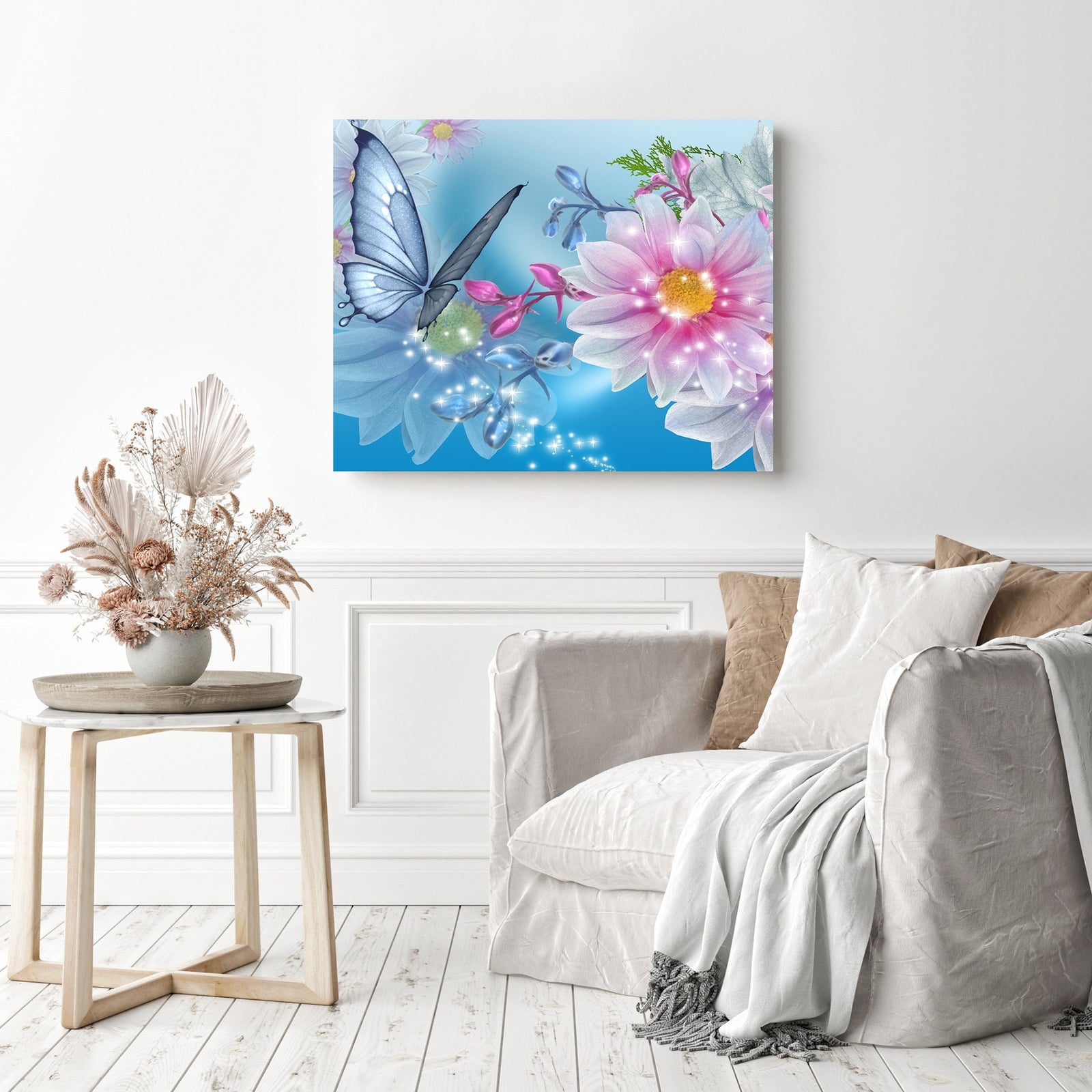 Butterfly Sparkle | Diamond Painting Displayed as Home Decor