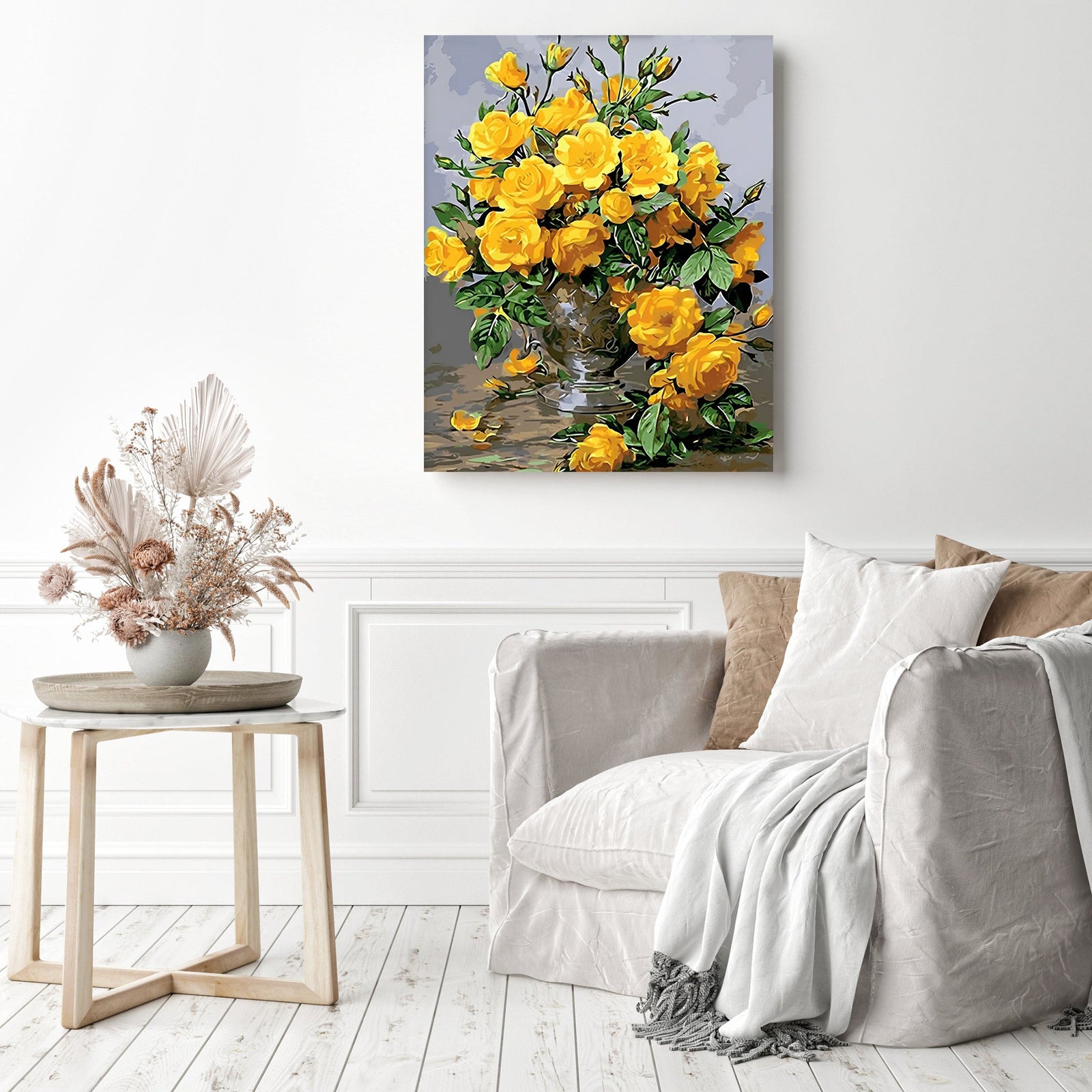 Vibrant Yellow Flowers | Diamond Painting Displayed as Home Decor