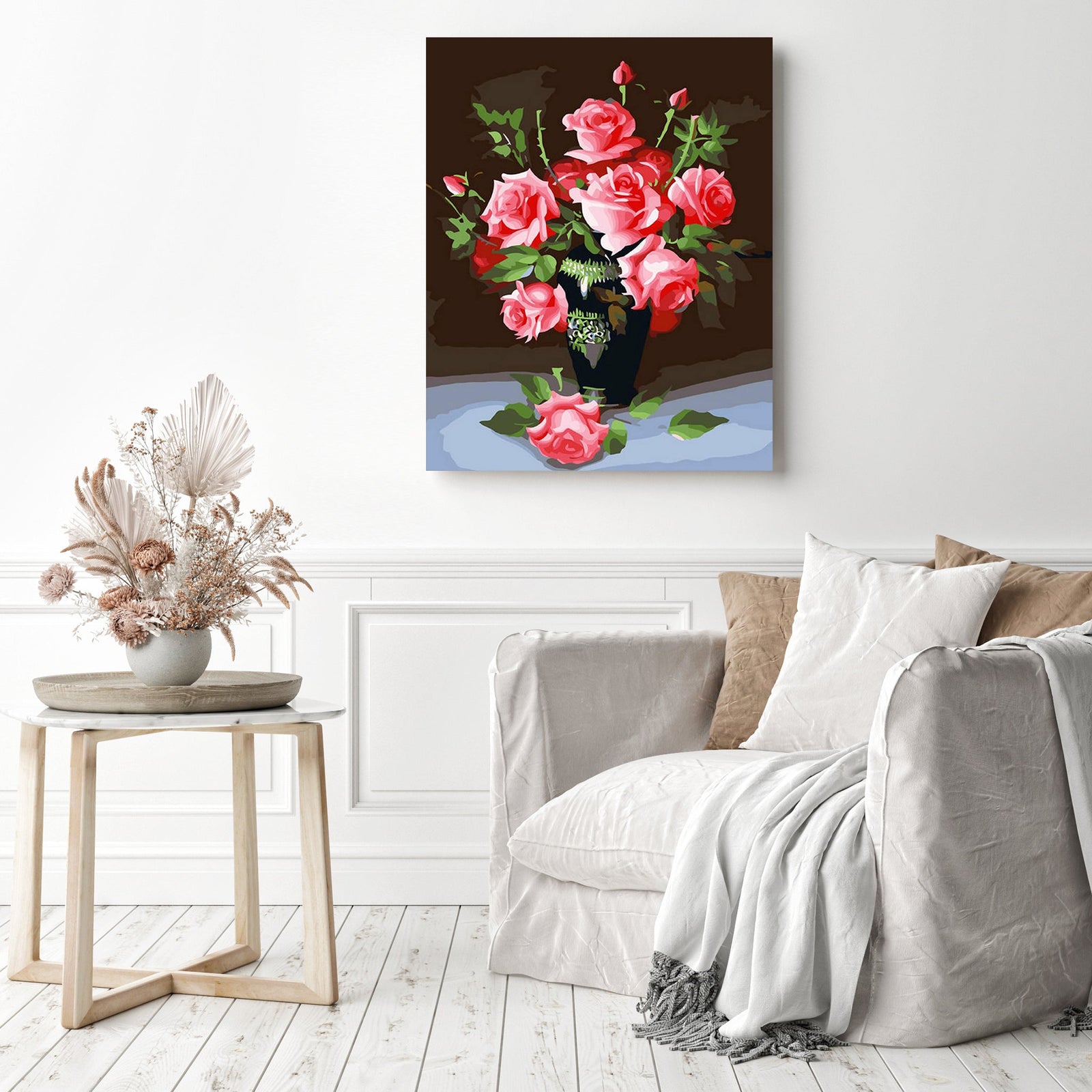 Hot Pink Bouquet | Diamond Painting Displayed as Home Decor