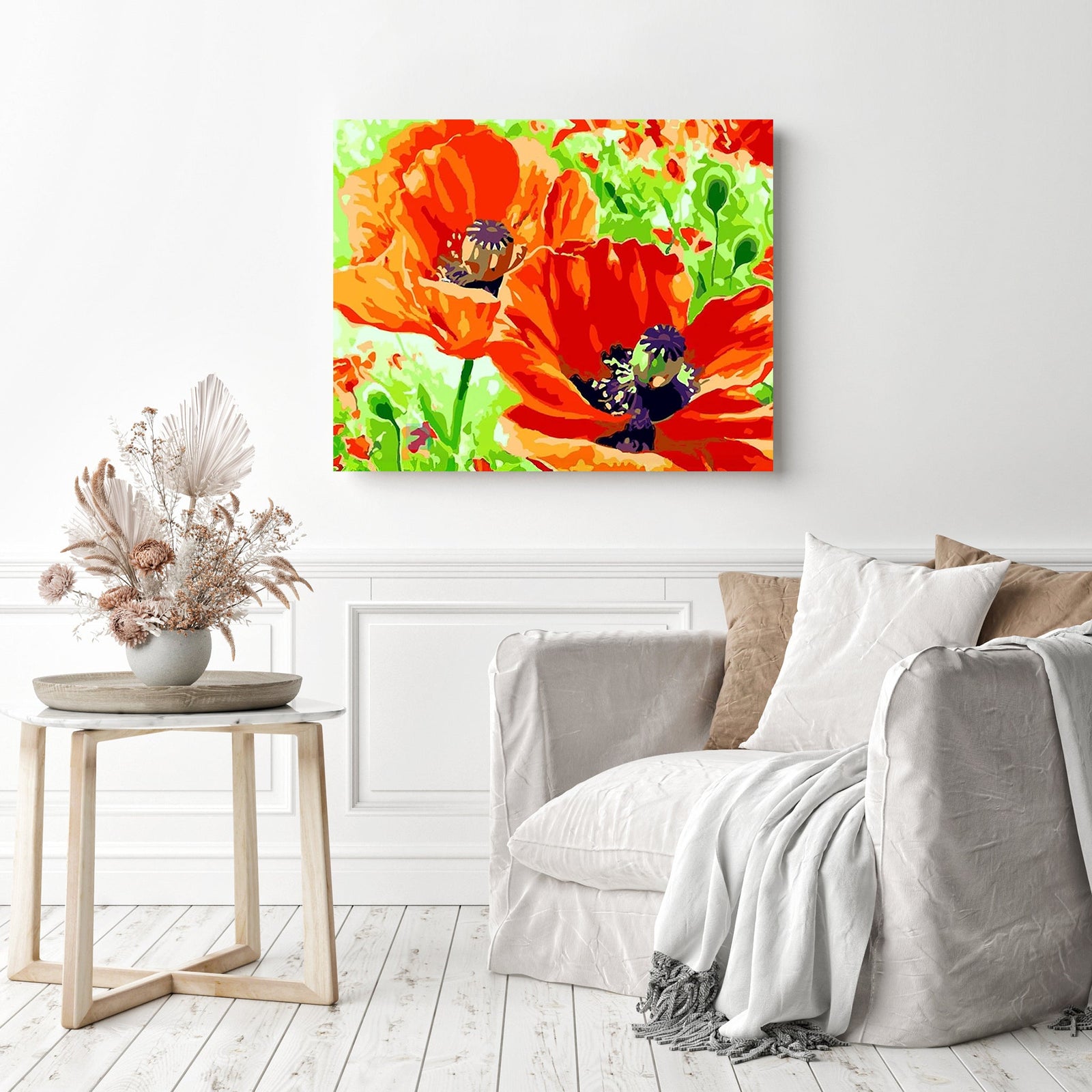 Orange Flowers | Diamond Painting Displayed as Home Decor