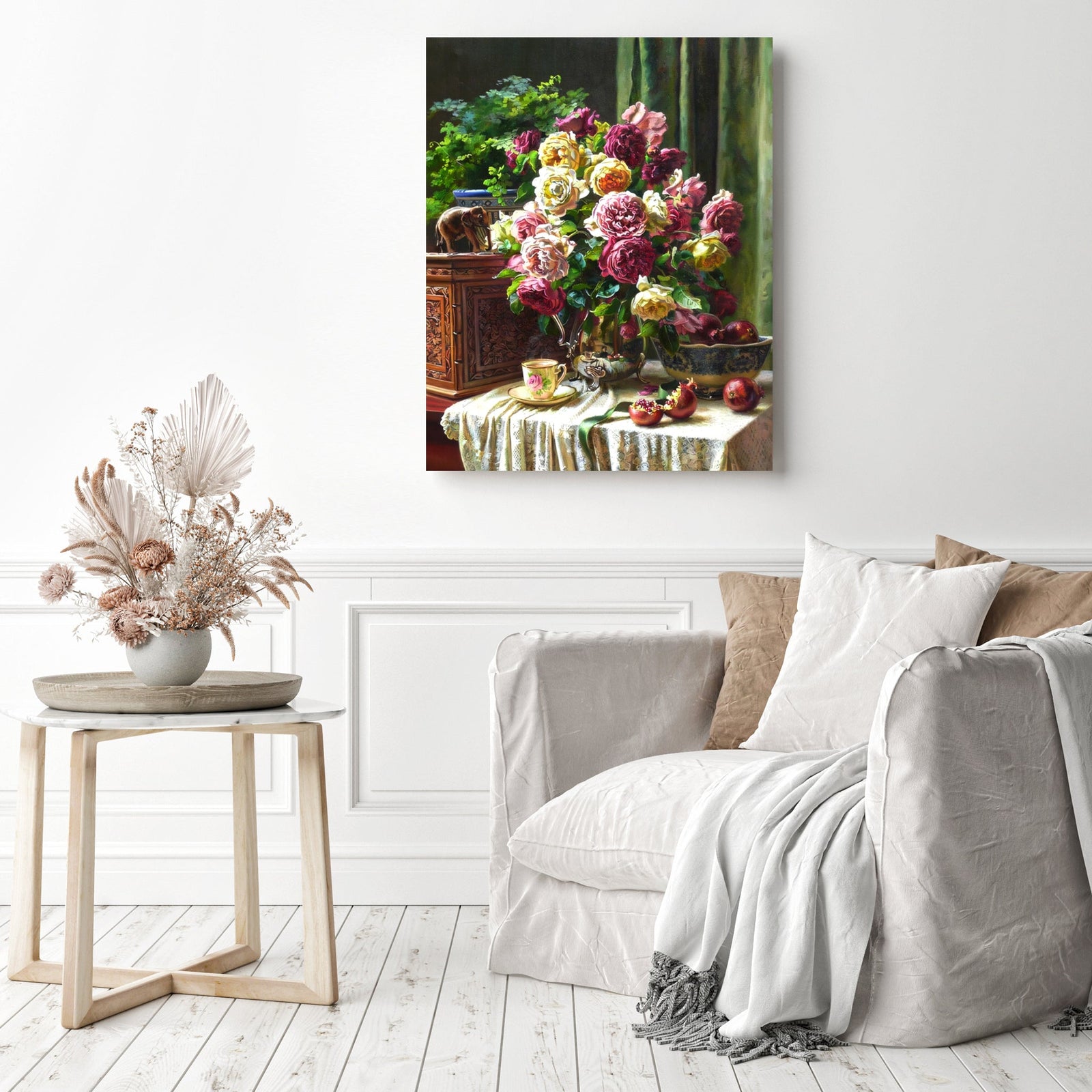 Tea Time with Flowers | Diamond Painting Displayed as Home Decor