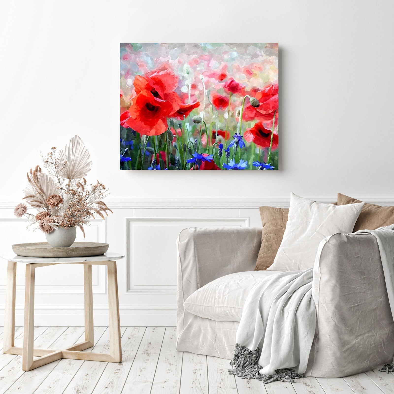 Red Poppies and Blue Cornflowers | Diamond Painting Displayed as Home Decor