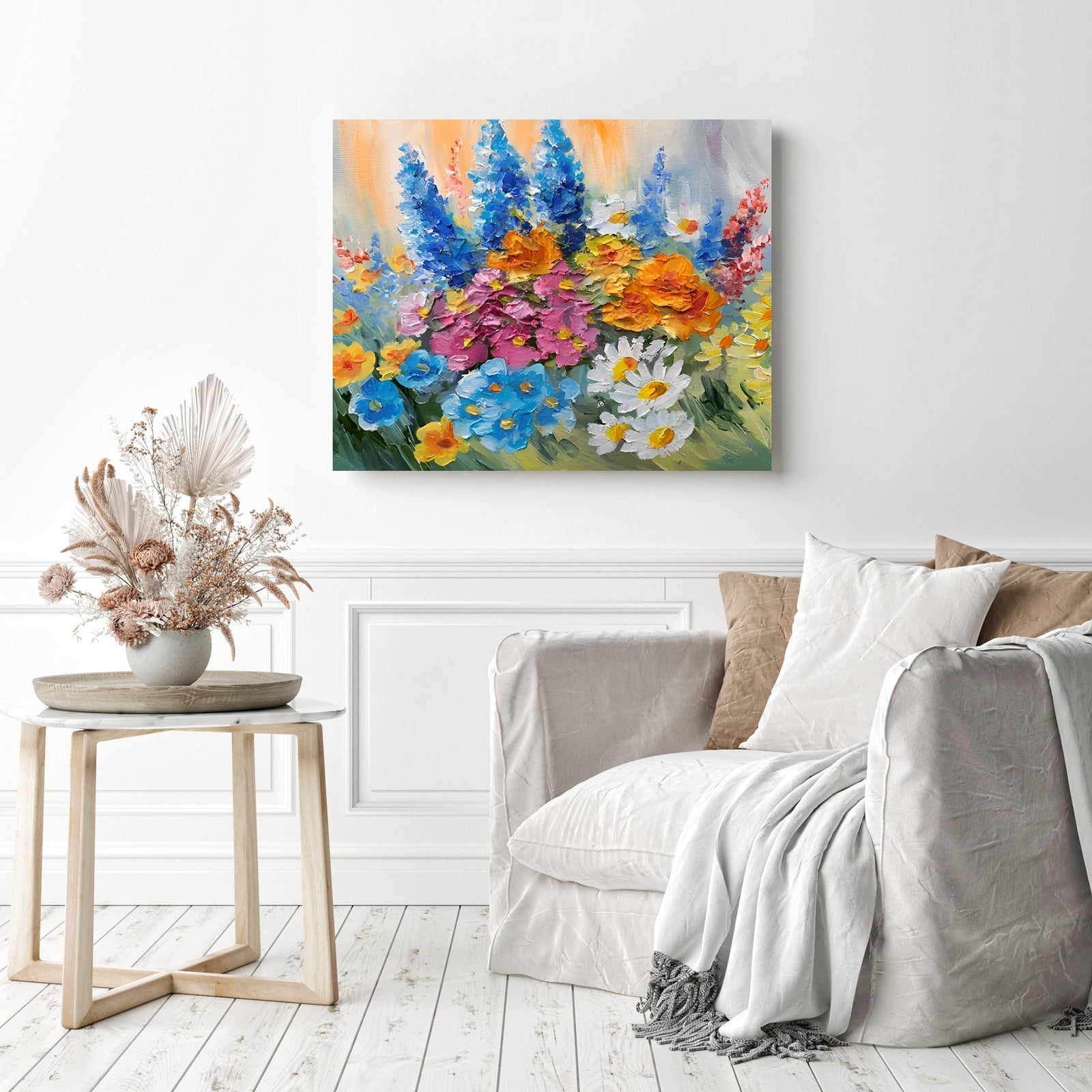 Abstract Bouquet of Spring Flowers | Diamond Painting Displayed as Home Decor