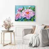 Asian Peonies | Diamond Painting Displayed as Home Decor