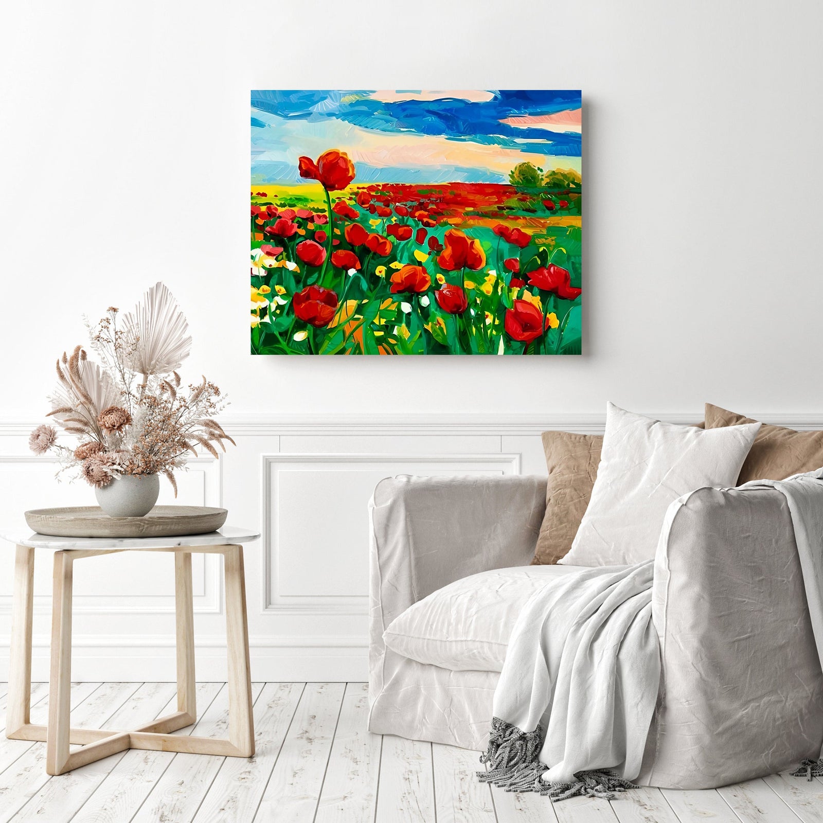 Field of Red Poppies | Diamond Painting Displayed as Home Decor