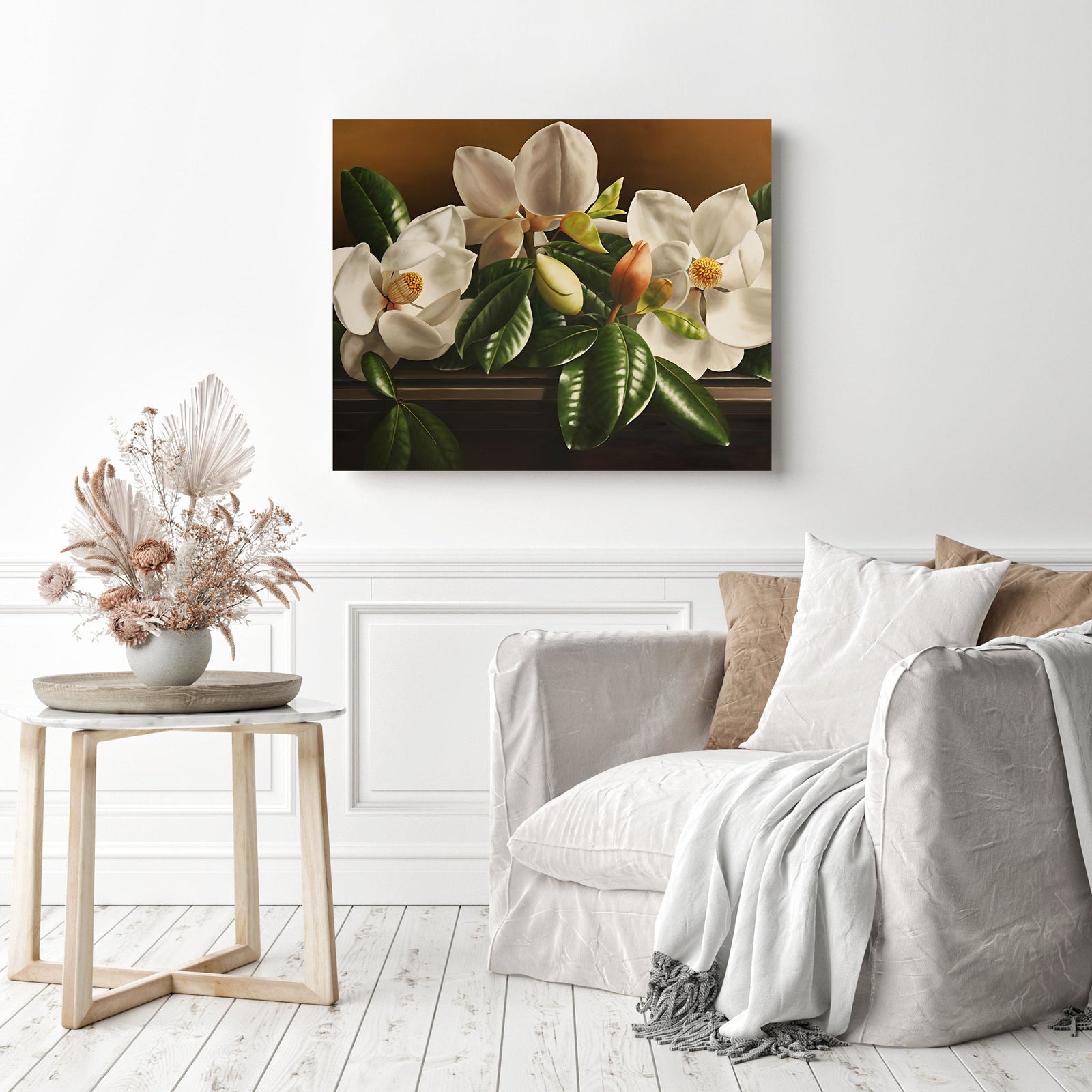 Magnolia Flower | Diamond Painting Displayed as Home Decor