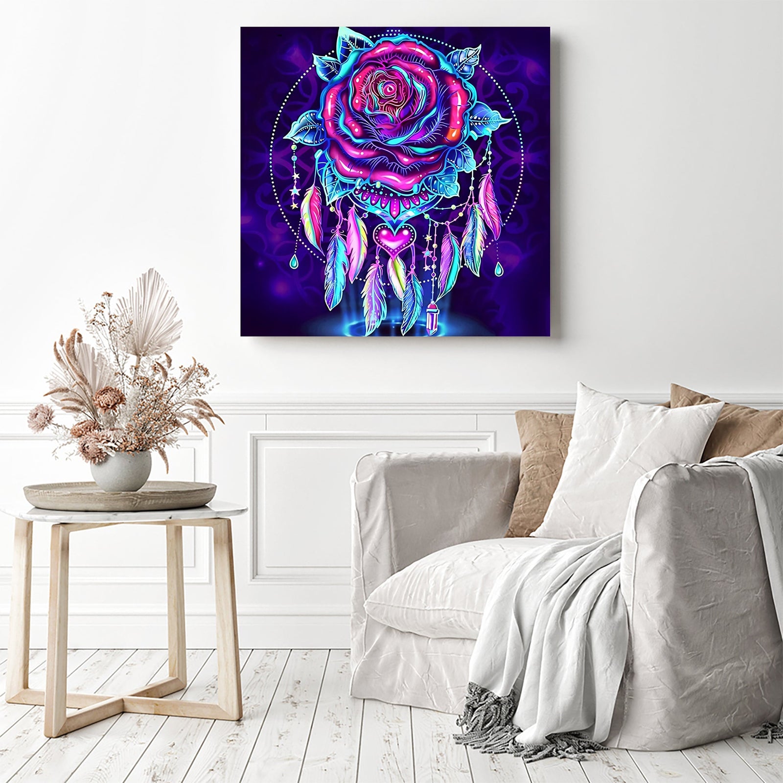 Rose Dream Catcher | Diamond Painting Displayed as Home Decor