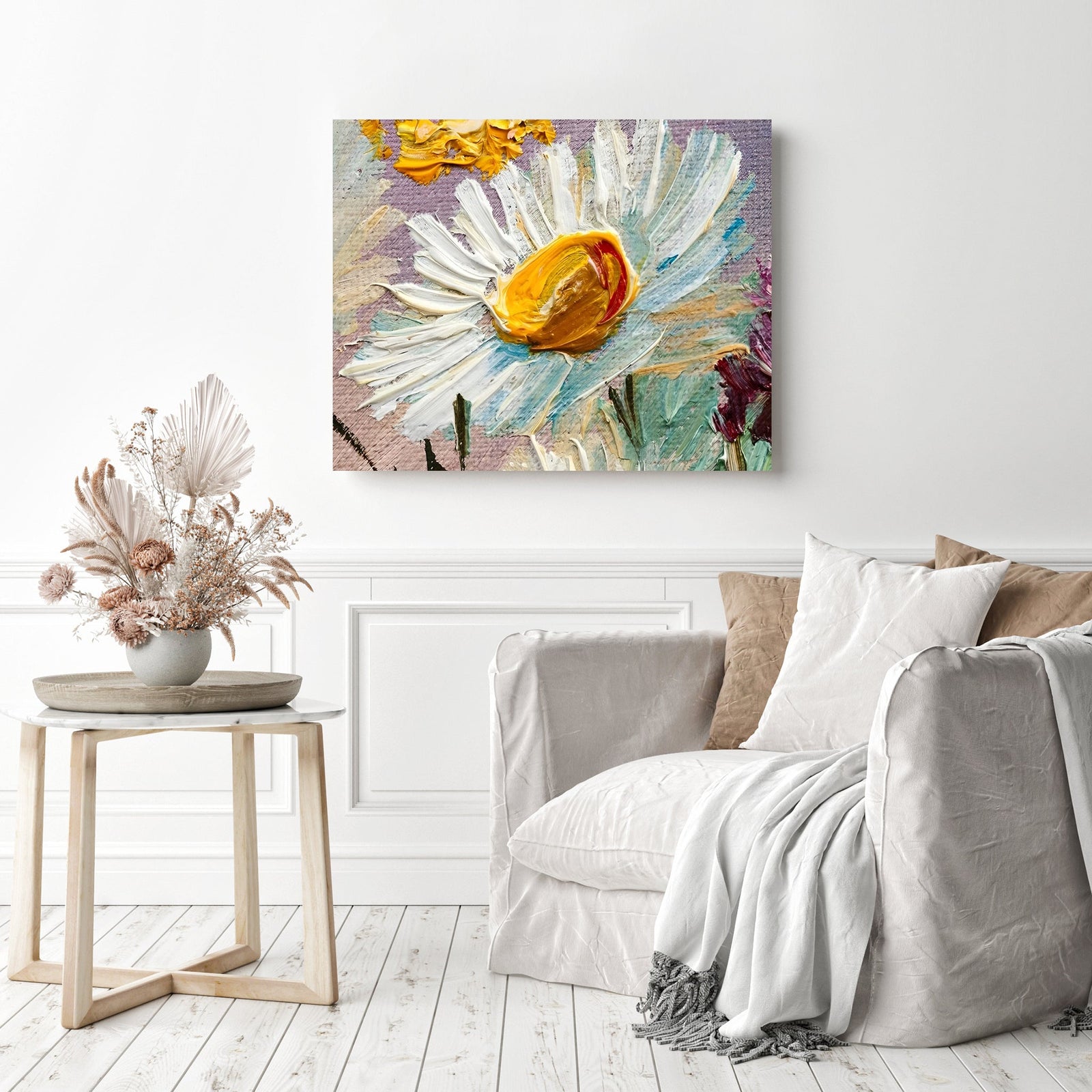 White Daisy Painting | Diamond Painting Displayed as Home Decor