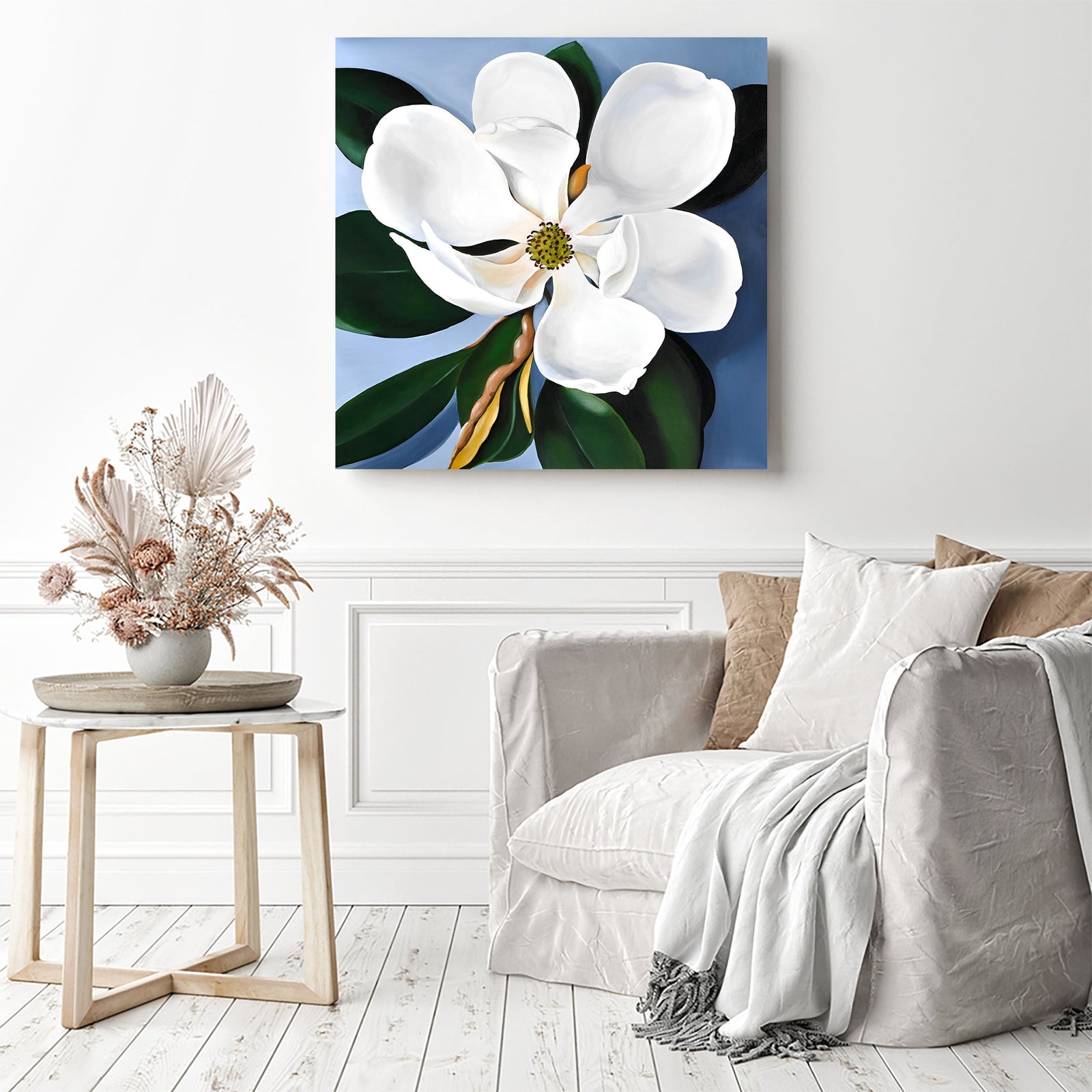 White Magnolia Flower | Diamond Painting Displayed as Home Decor