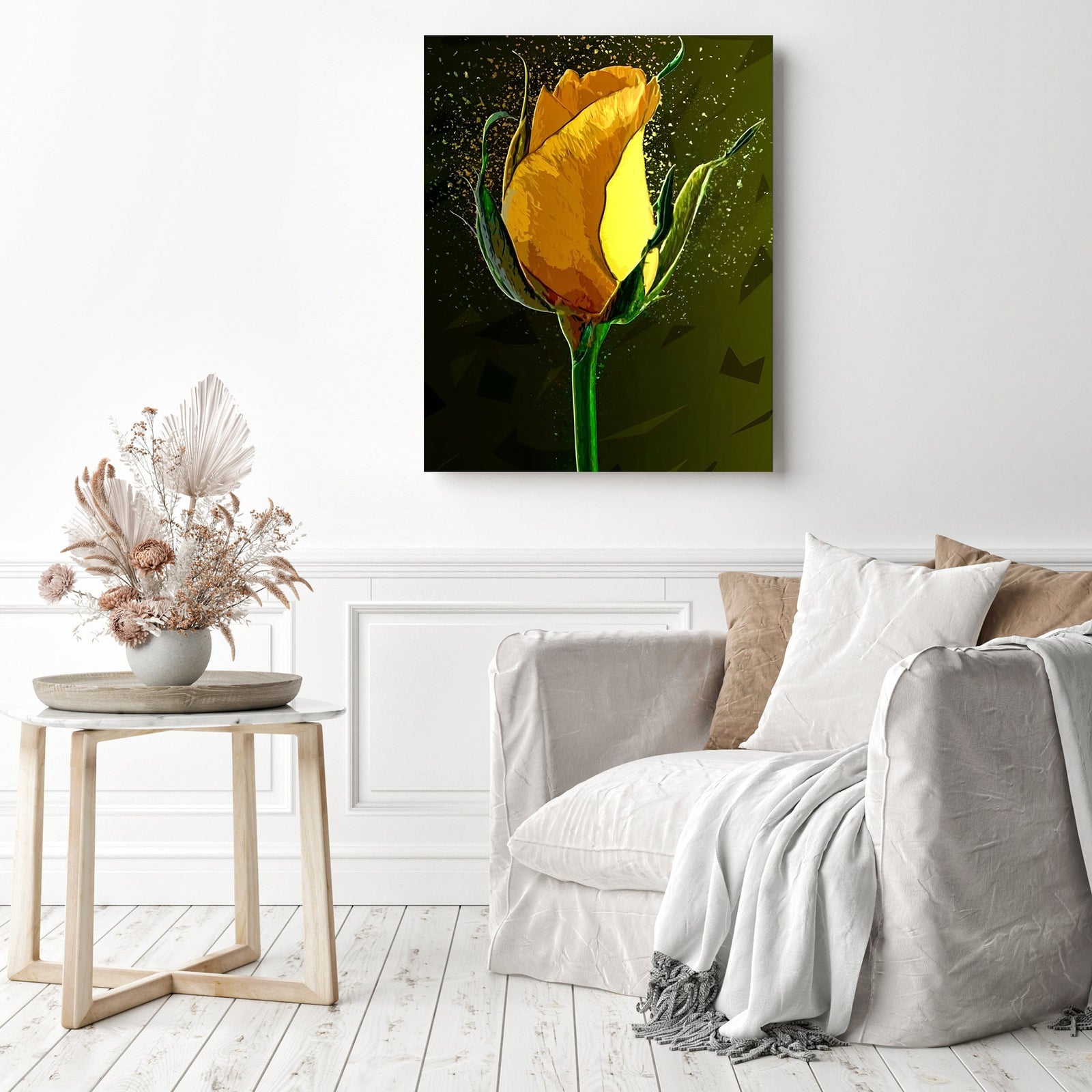 Colored Yellow Rose | Diamond Painting Displayed as Home Decor