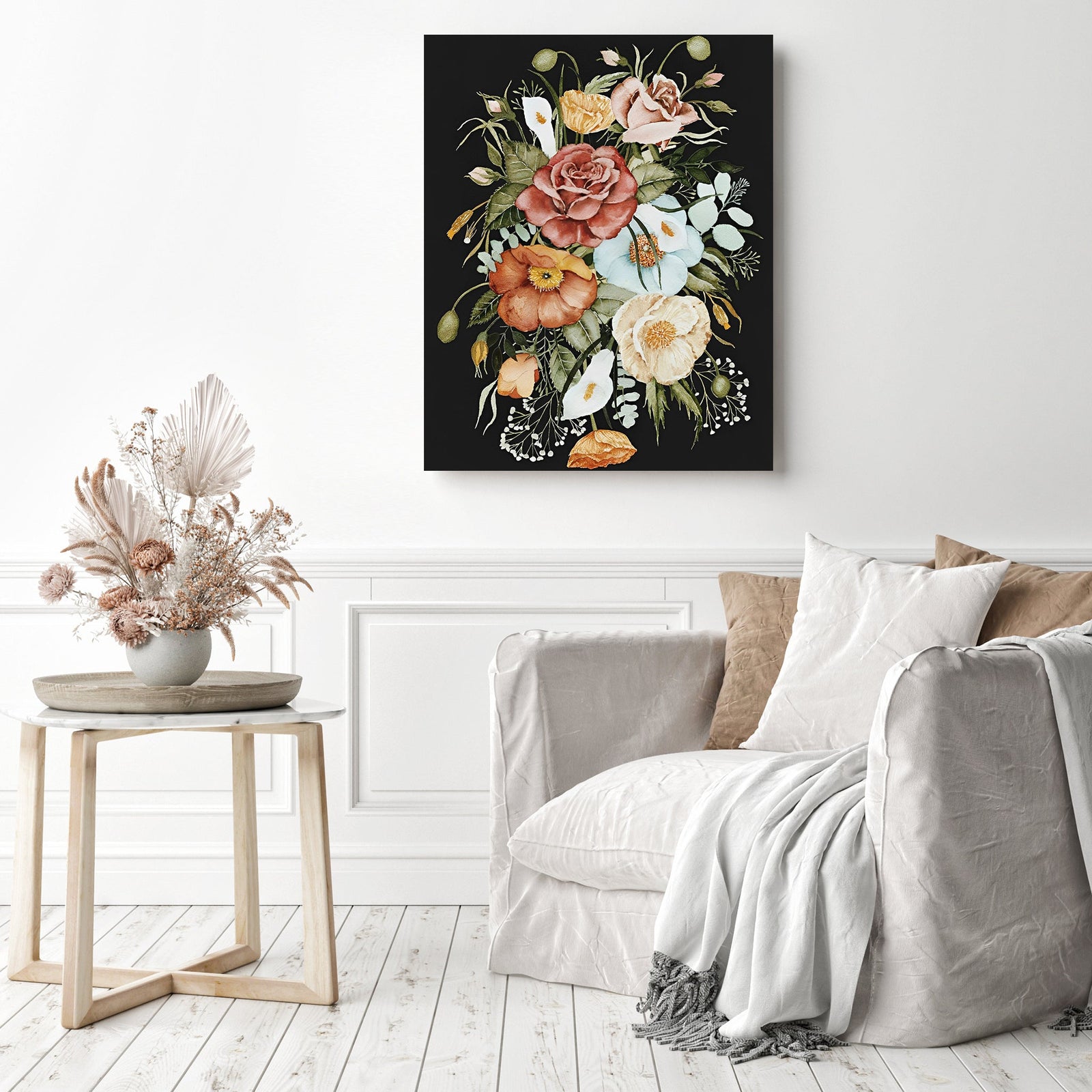 Roses and Poppies Bouquet | Diamond Painting Displayed as Home Decor