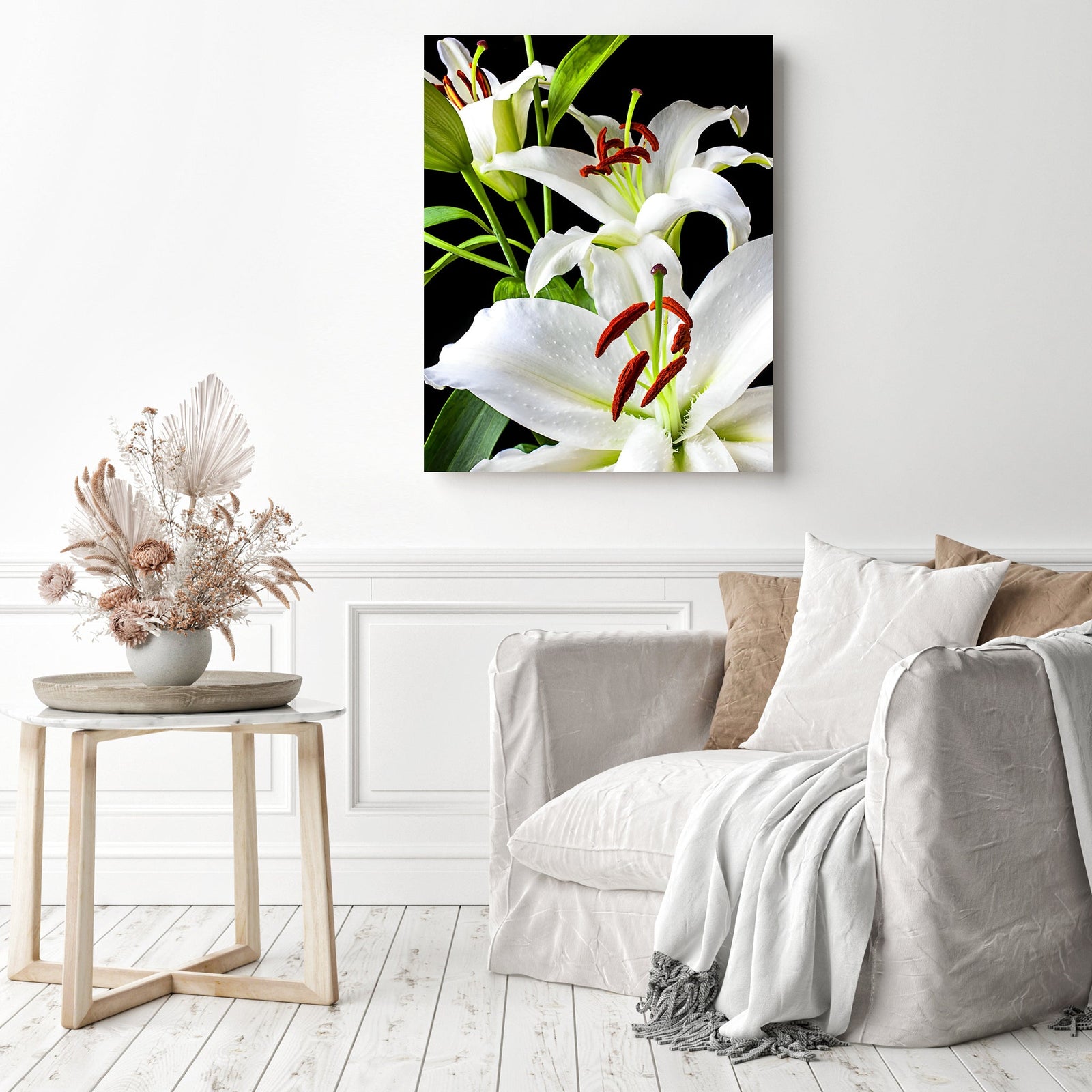 Three White Lilies | Diamond Painting Displayed as Home Decor